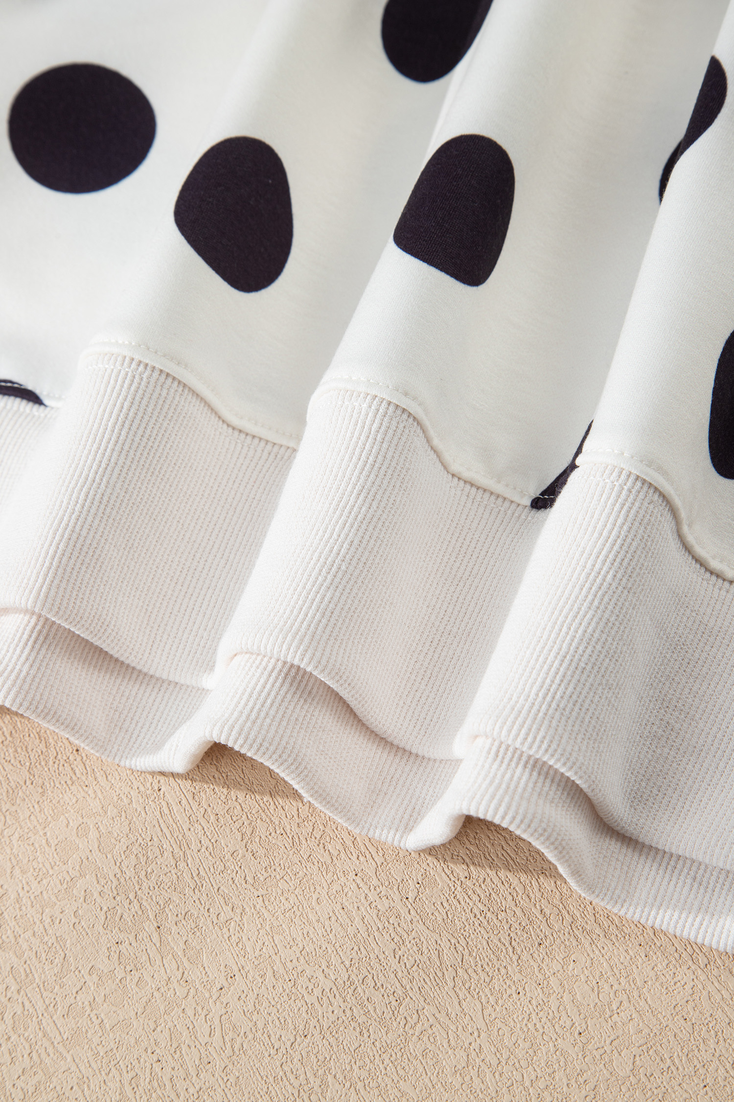 Beige Polka Dot Print Drop Shoulder Pullover Drawstring Jogger Pant Set - loveforevers