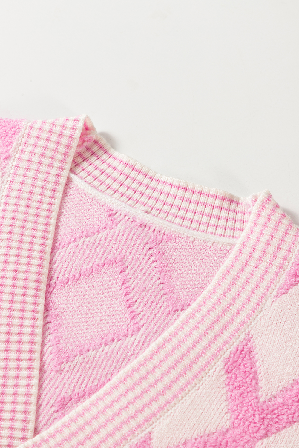 Pink Rhombus Pattern Knit Open Front Pocketed Cardigans - loveforevers