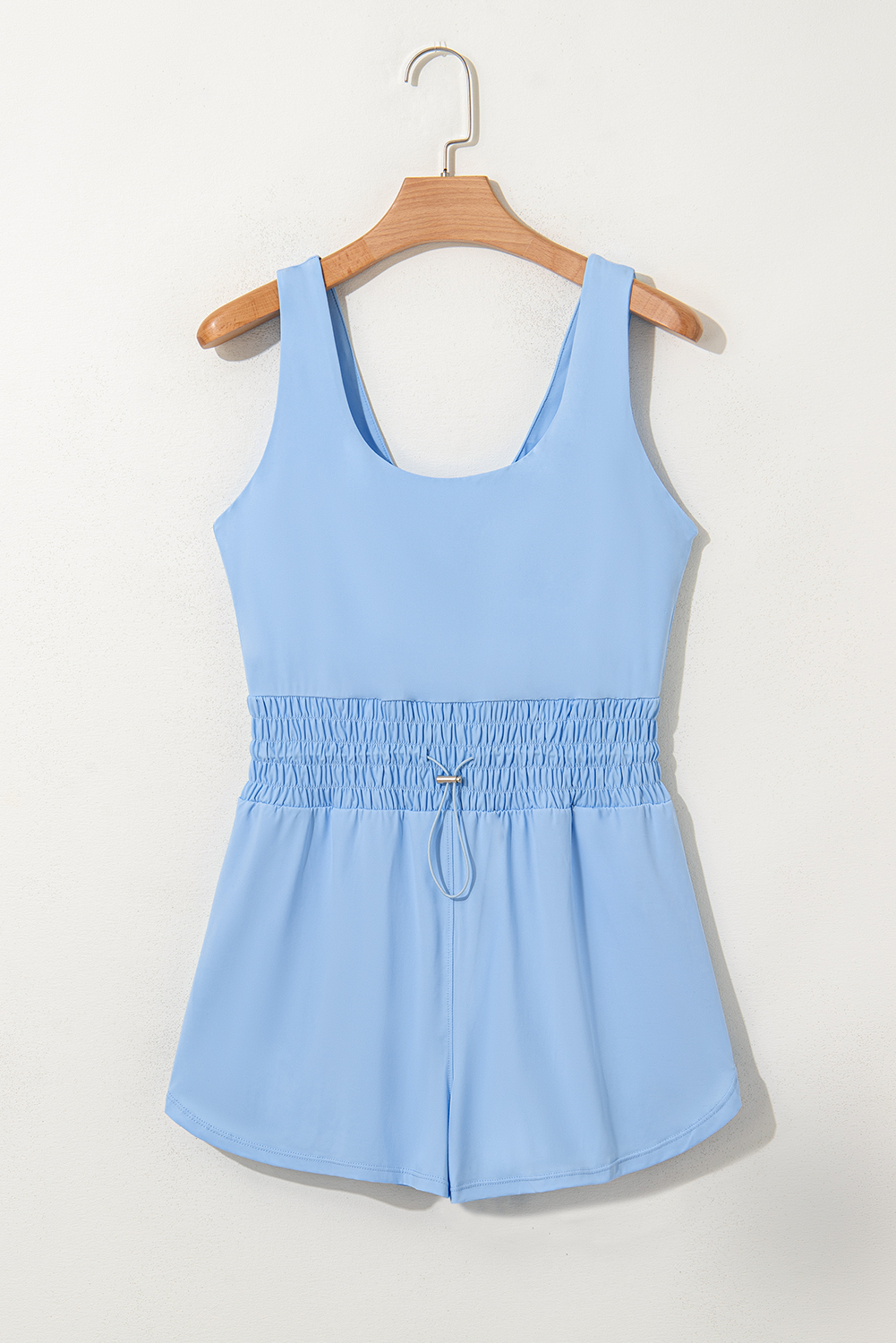 Black Plain Sleeveless Loop Drawstring Cinched Waist Romper - loveforevers