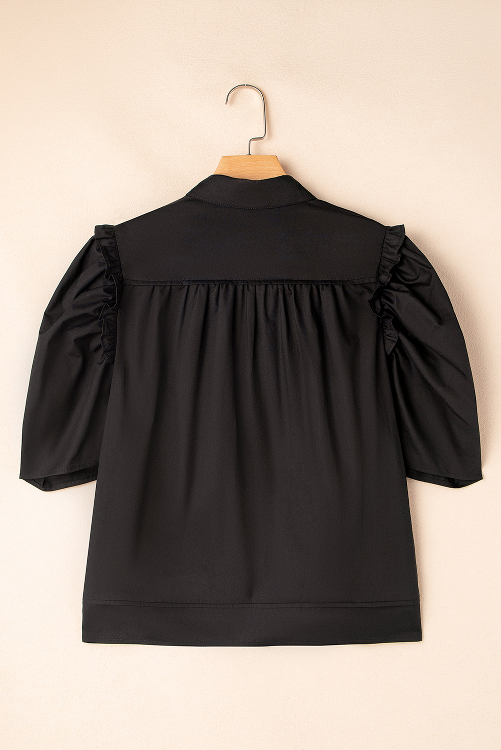 Black Frilly Puff Sleeve Stylish Collared Shirt - loveforevers