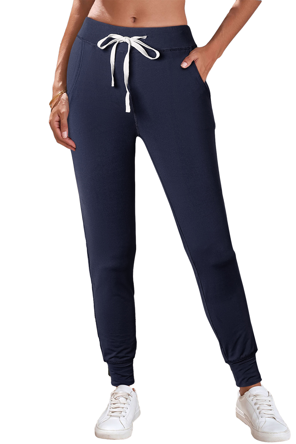 Black Drawstring Elastic Waistband Pocketed Joggers - loveforevers