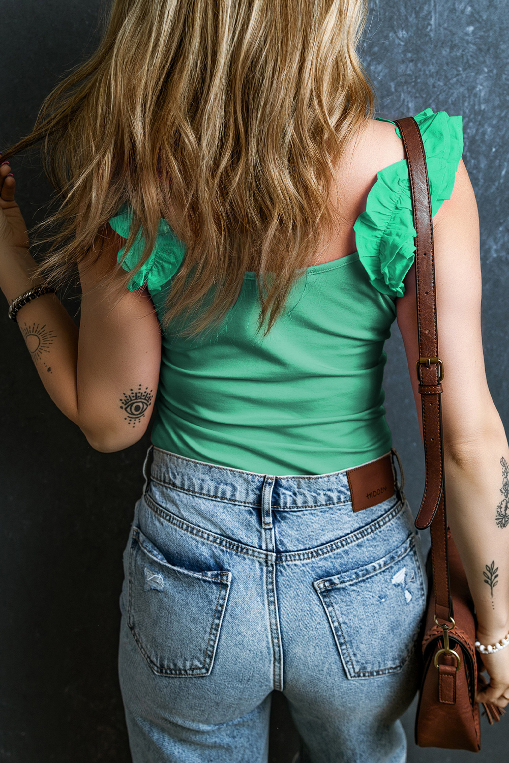 Mint Green Ruffled Wide Straps Slim Tank Top - loveforevers