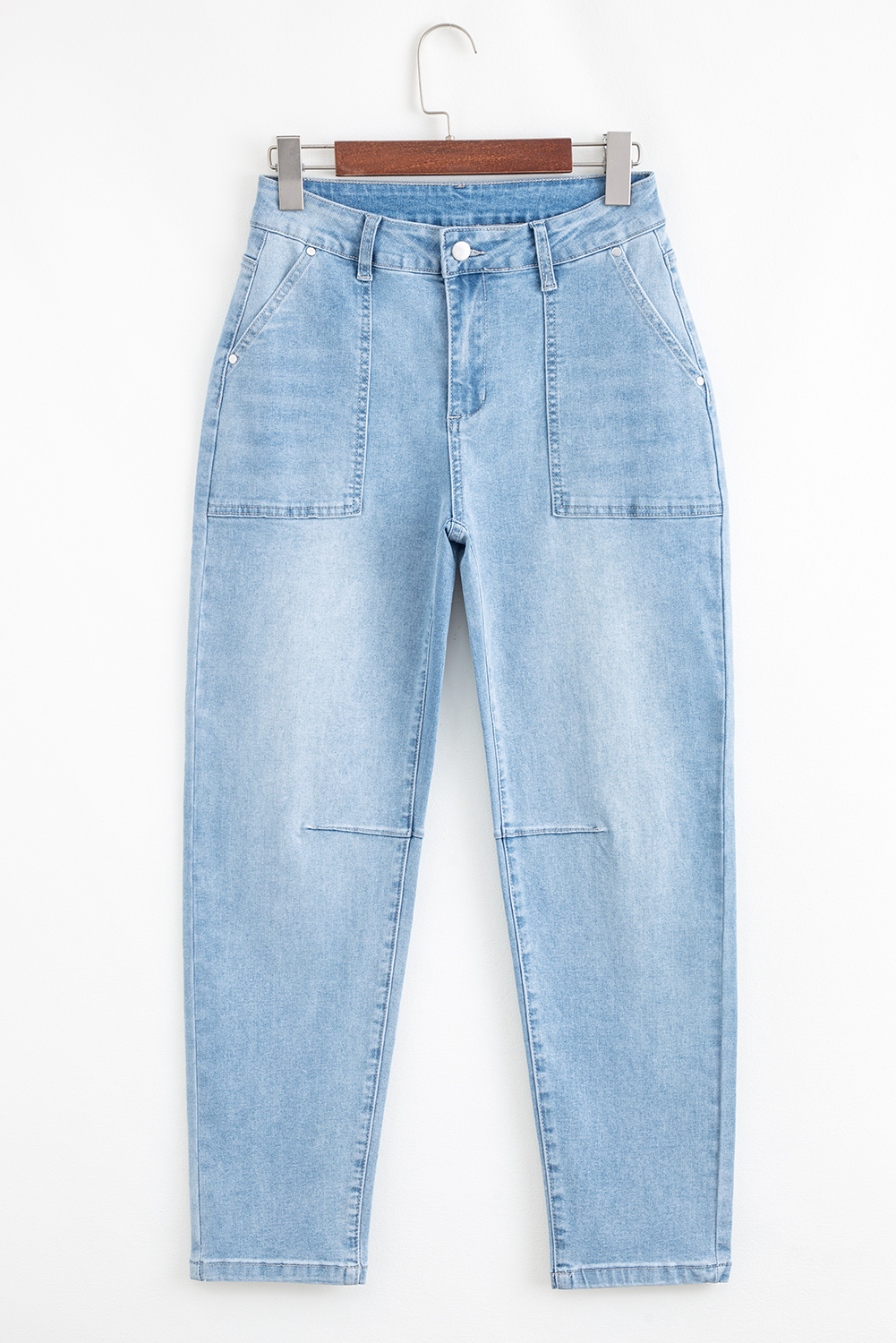 Beau Blue High Rise Barrel Relaxed Patch Pocket Jeans - loveforevers