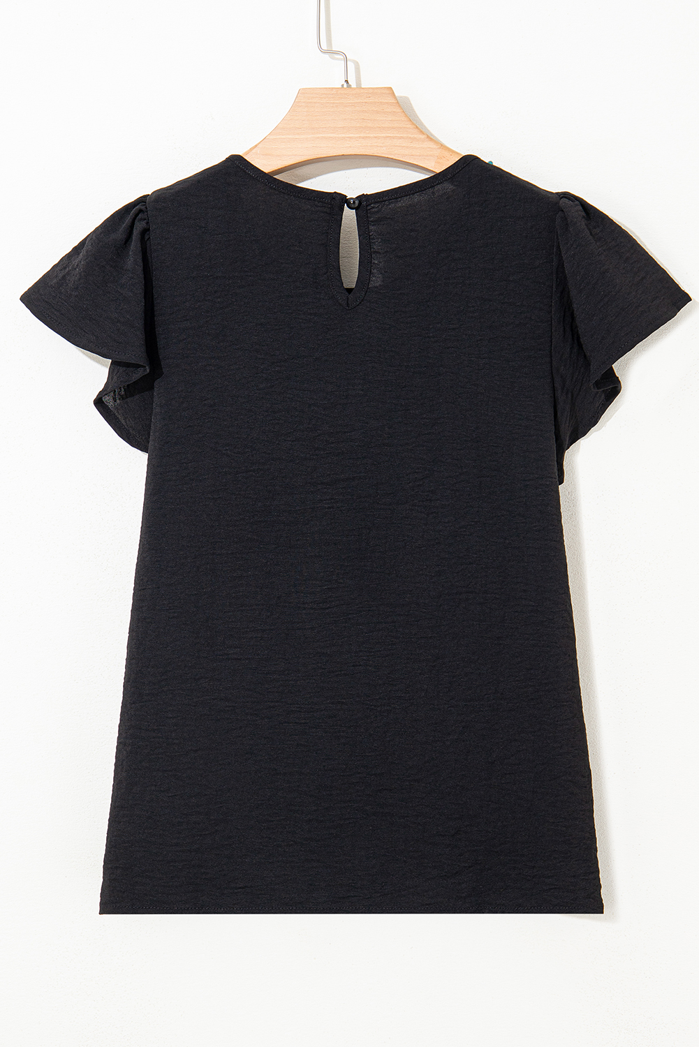 Black Flounce Sleeve Pleated Textured Blouse - loveforevers
