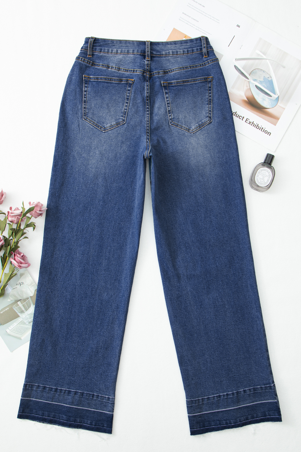 Real Teal Raw Hem Unique Cuffs Straight High Rise Loose Jeans - loveforevers
