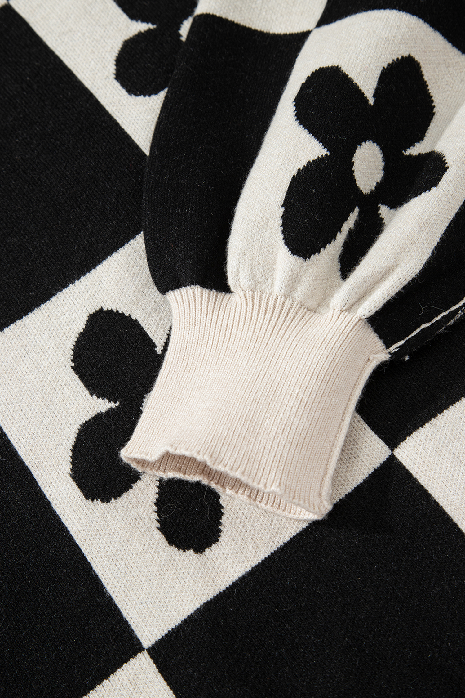 Black Flower Plaid Henley Baggy Sweater - loveforevers