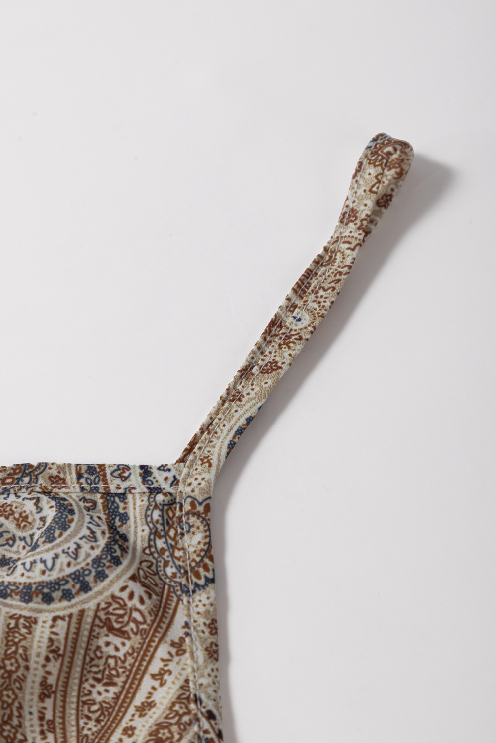 Khaki Paisley Printed Spaghetti Strap V Neck Smocked Babydoll Tank Top - loveforevers