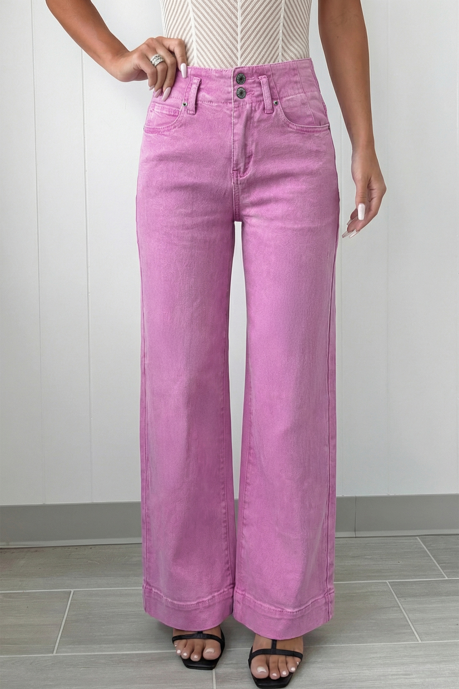Bonbon 2-Button High Waist Flared Bottom Jeans - loveforevers