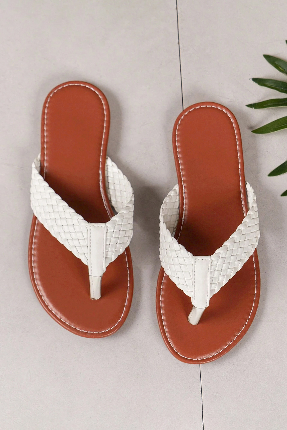 White Braided Strap PU Leather Flip Flop - loveforevers