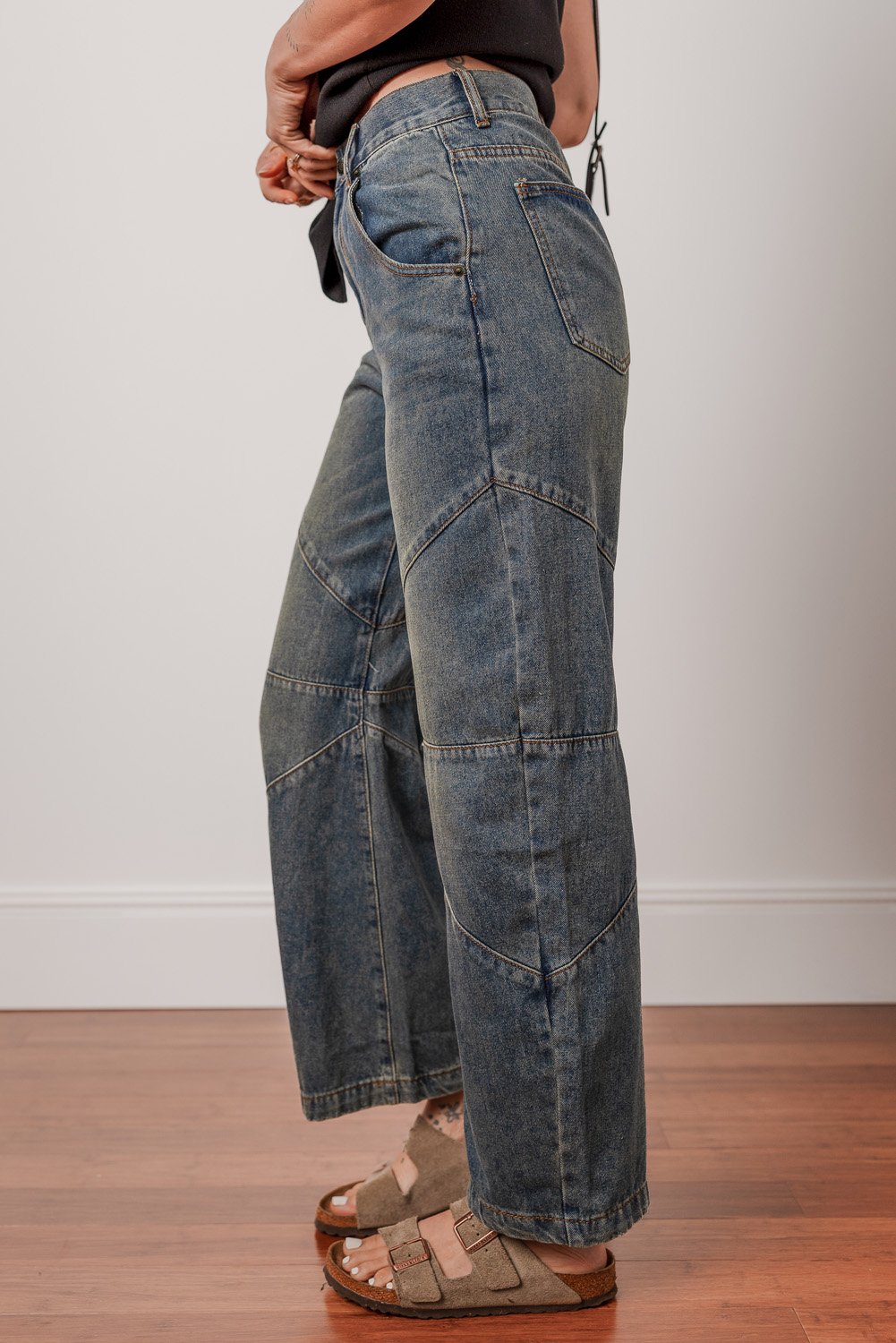 Sail Blue Exposed Stitching Loose Straight High Waist Jeans - loveforevers