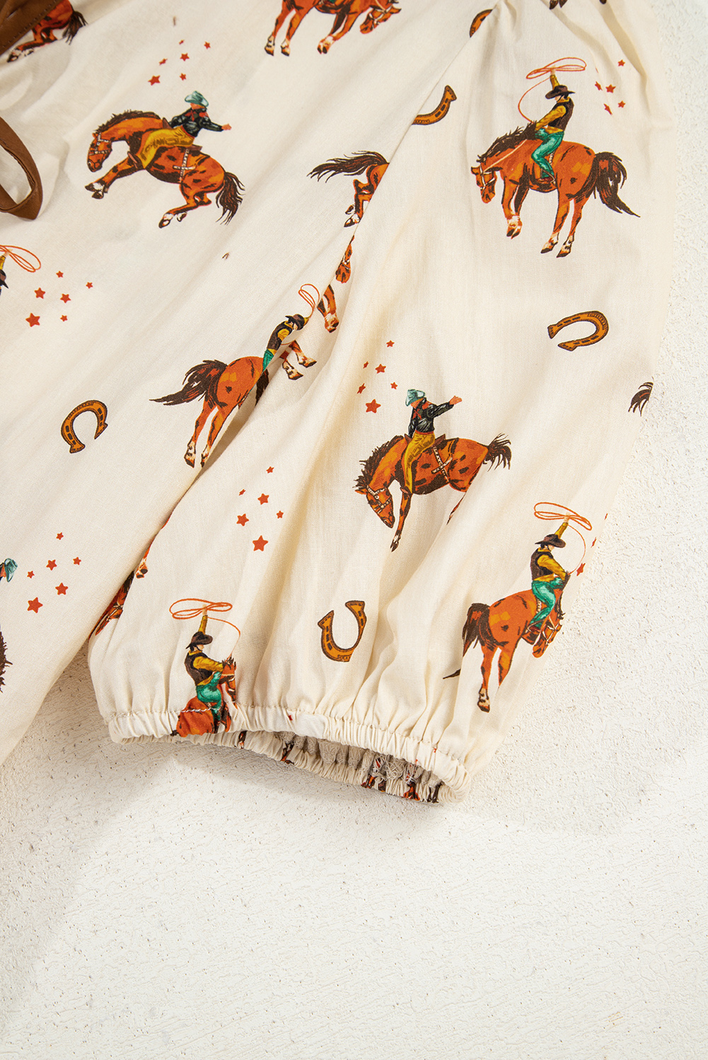 Apricot Cowboy Print Puff Sleeve Bowknot Peplum Blouse - loveforevers