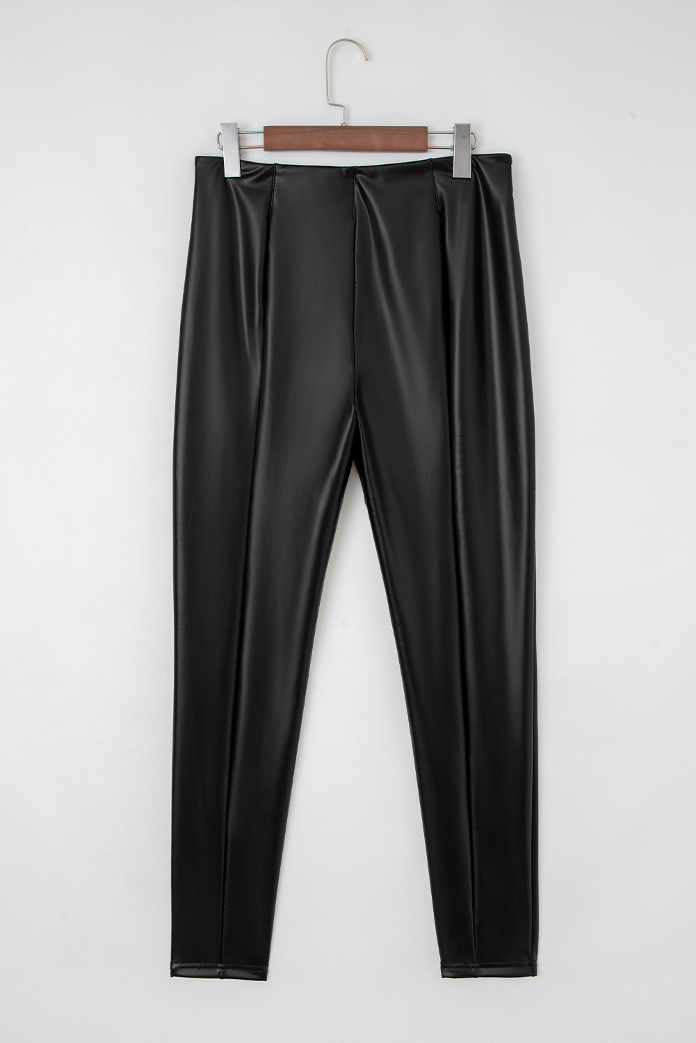 Black Faux Leather Seamed Leg High Waist Leggings - loveforevers