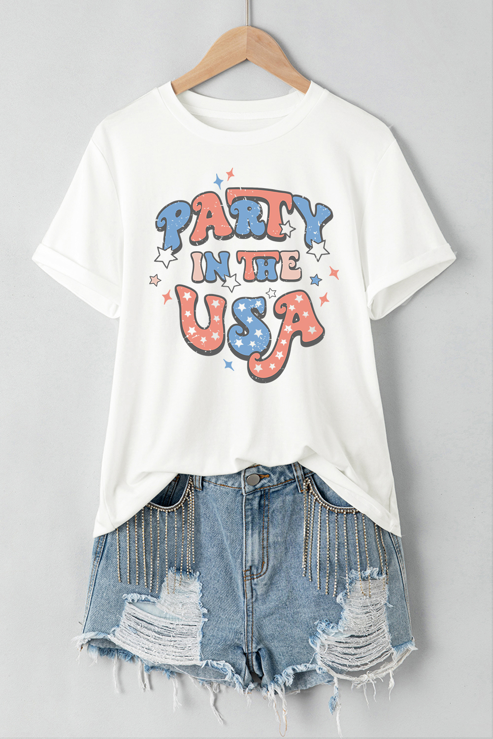 White PARTY IN THE USA Flag Fashion Graphic Tee - loveforevers