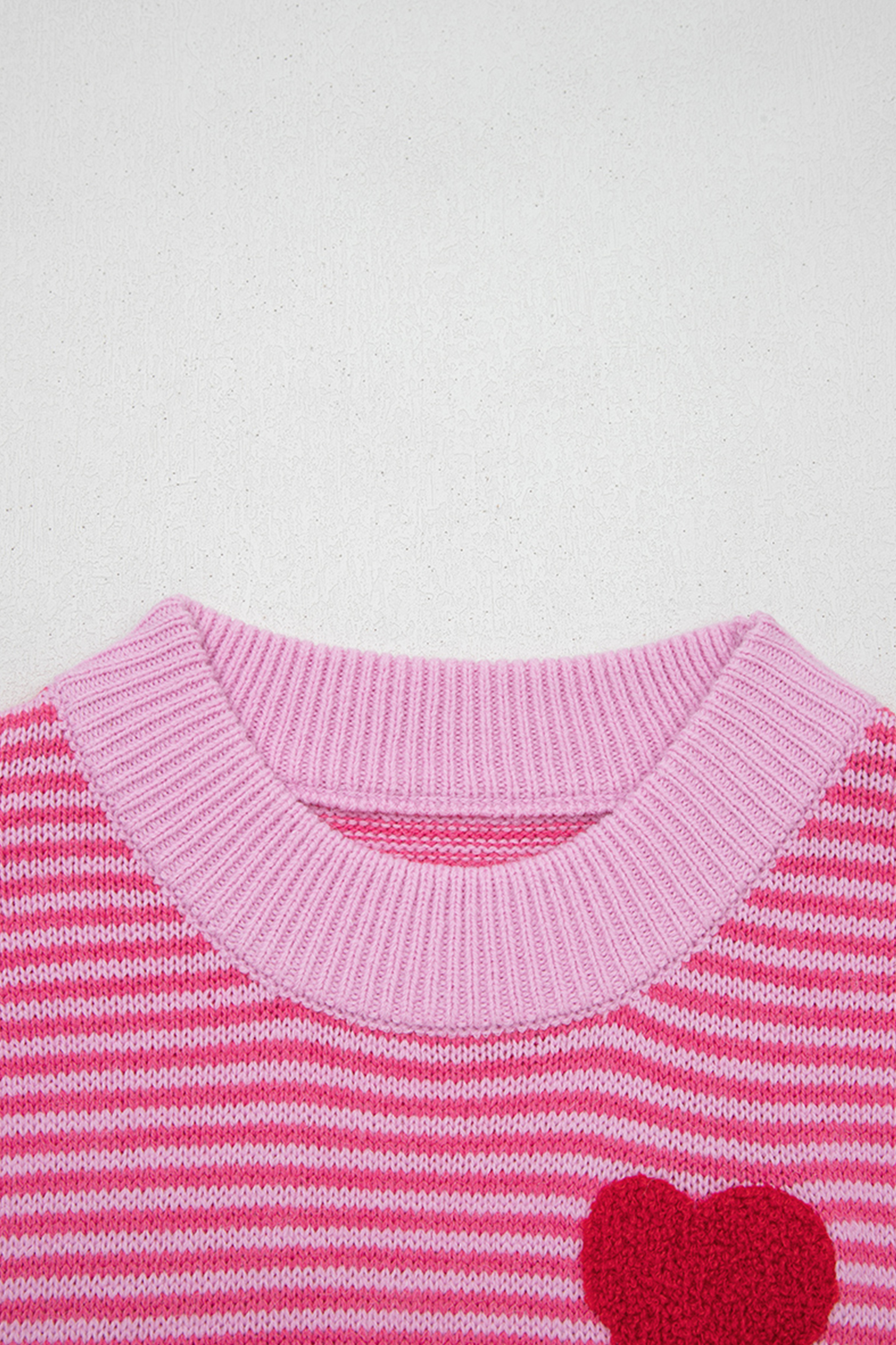 Gray Stripe Contrast Heart Pattern Valentine Knit Sweater - loveforevers