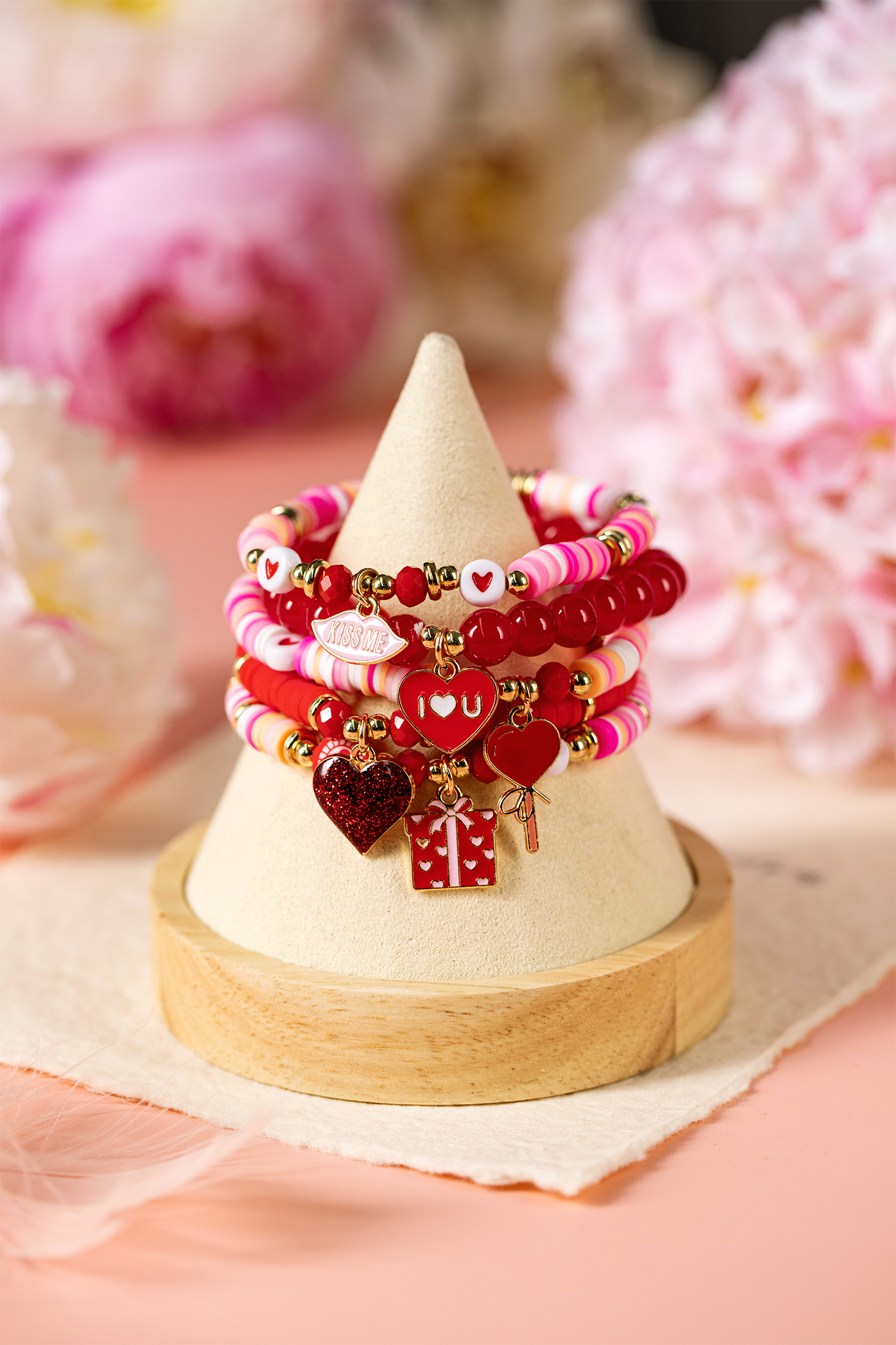 Fiery Red 5pcs I Love U Valentines Day Sweet Bracelet Set - loveforevers