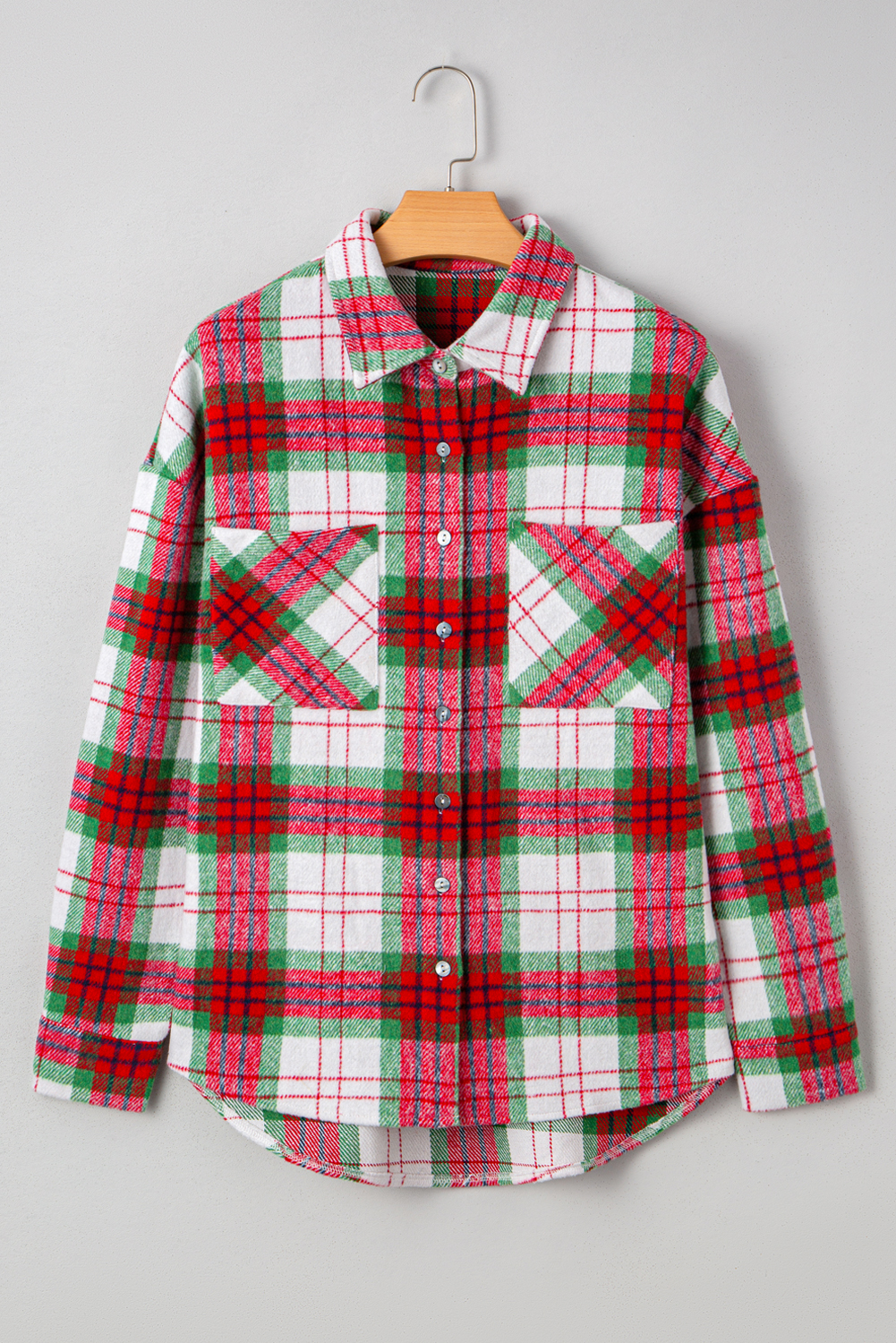 Red Christmas Plaid Casual Flannel Shacket - loveforevers