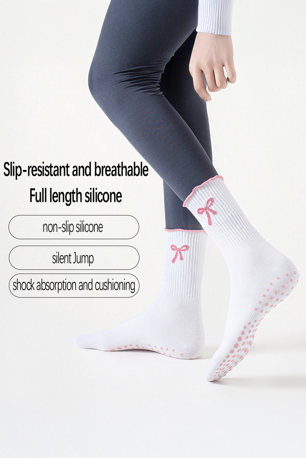 White Bow Print Non-Slip Ruffle Grip Socks - loveforevers