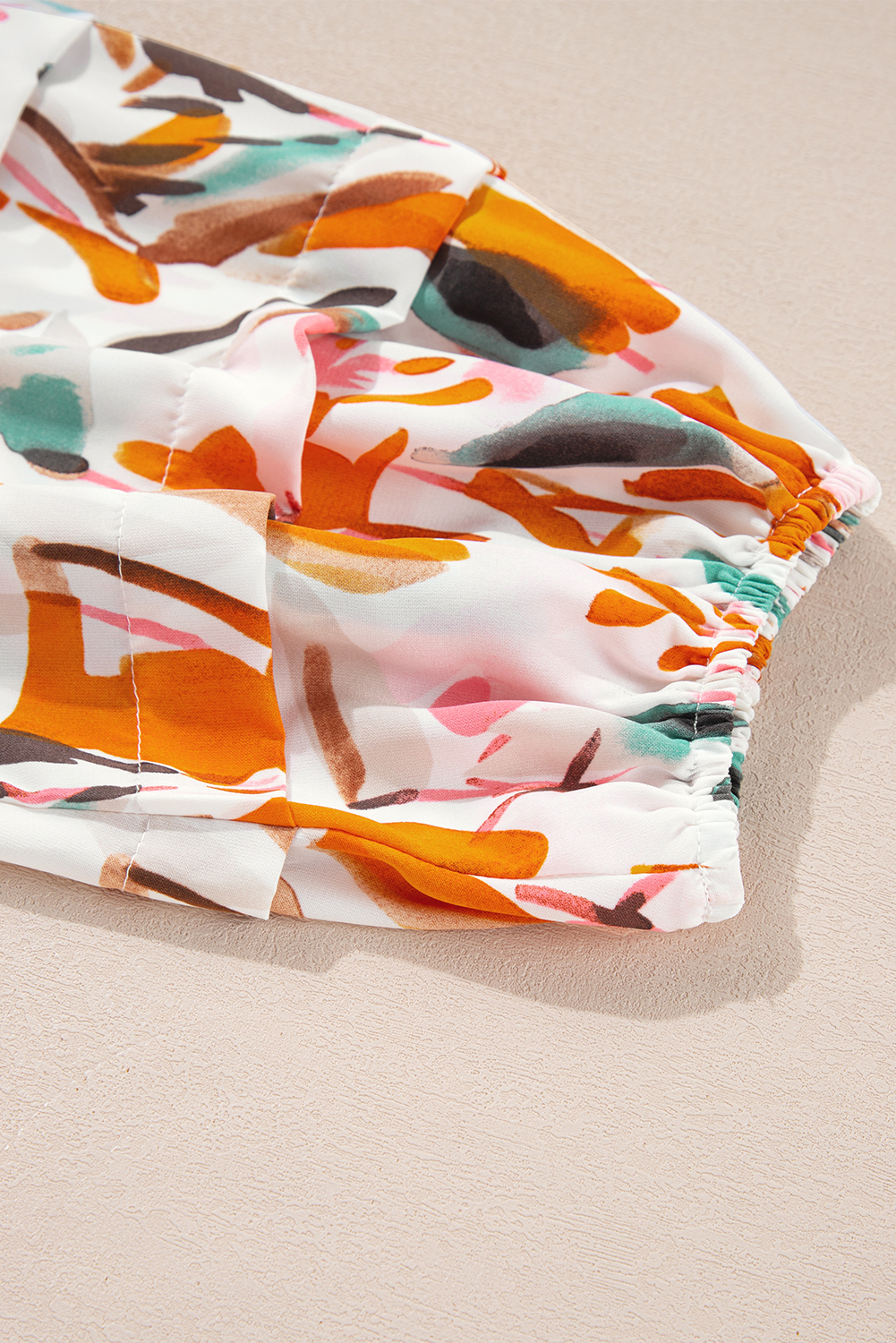 Yellow Abstract Print Drawstring Frilled V Neck 3/4 Sleeve Blouse - loveforevers