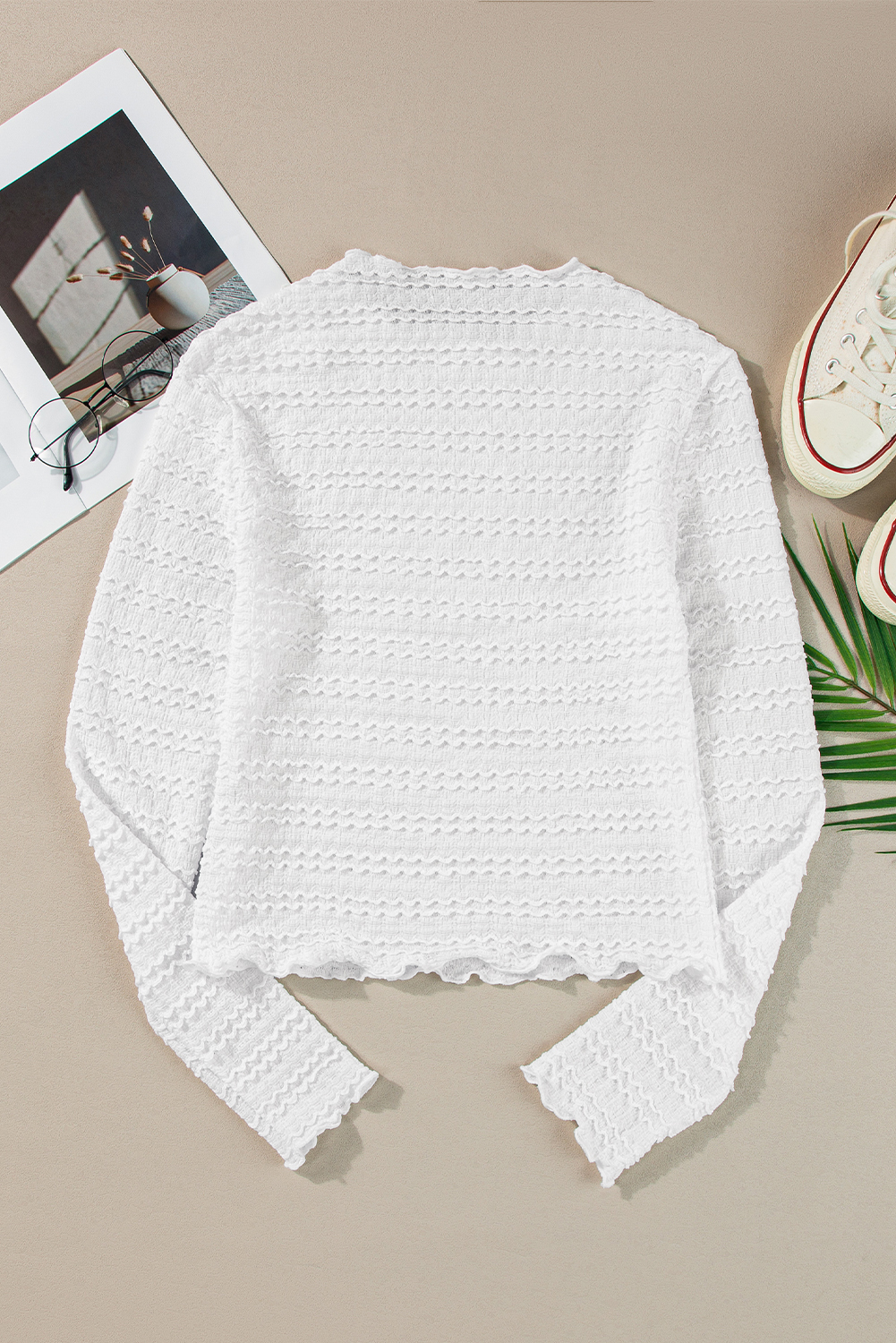 White Knit Jacquard Slim Fit Top - loveforevers