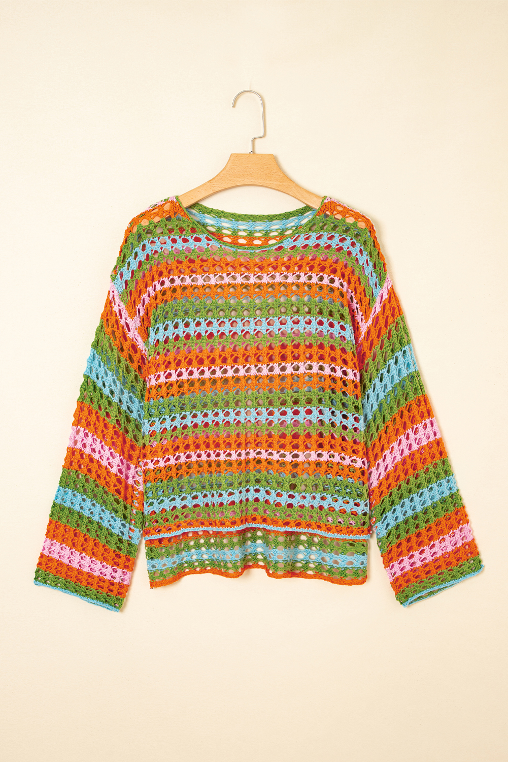 Purple Multi Stripe Open Knit Sweater Beach Cover Up - loveforevers