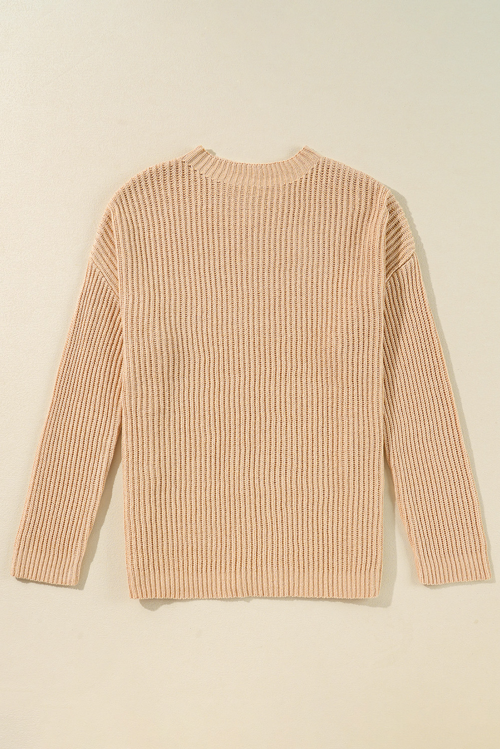 Apricot Cable Knit Drop Shoulder Side Slits Loose Sweater - loveforevers