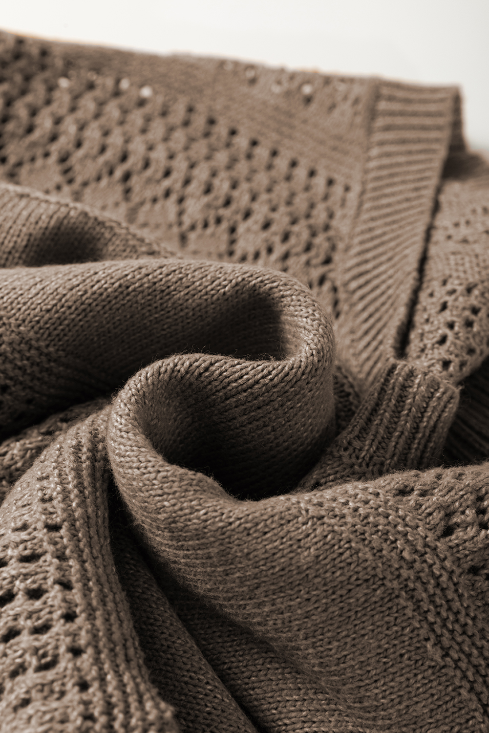 Sky Blue Eyelet Pattern Detail V Neck Drop Shoulder Sweater - loveforevers