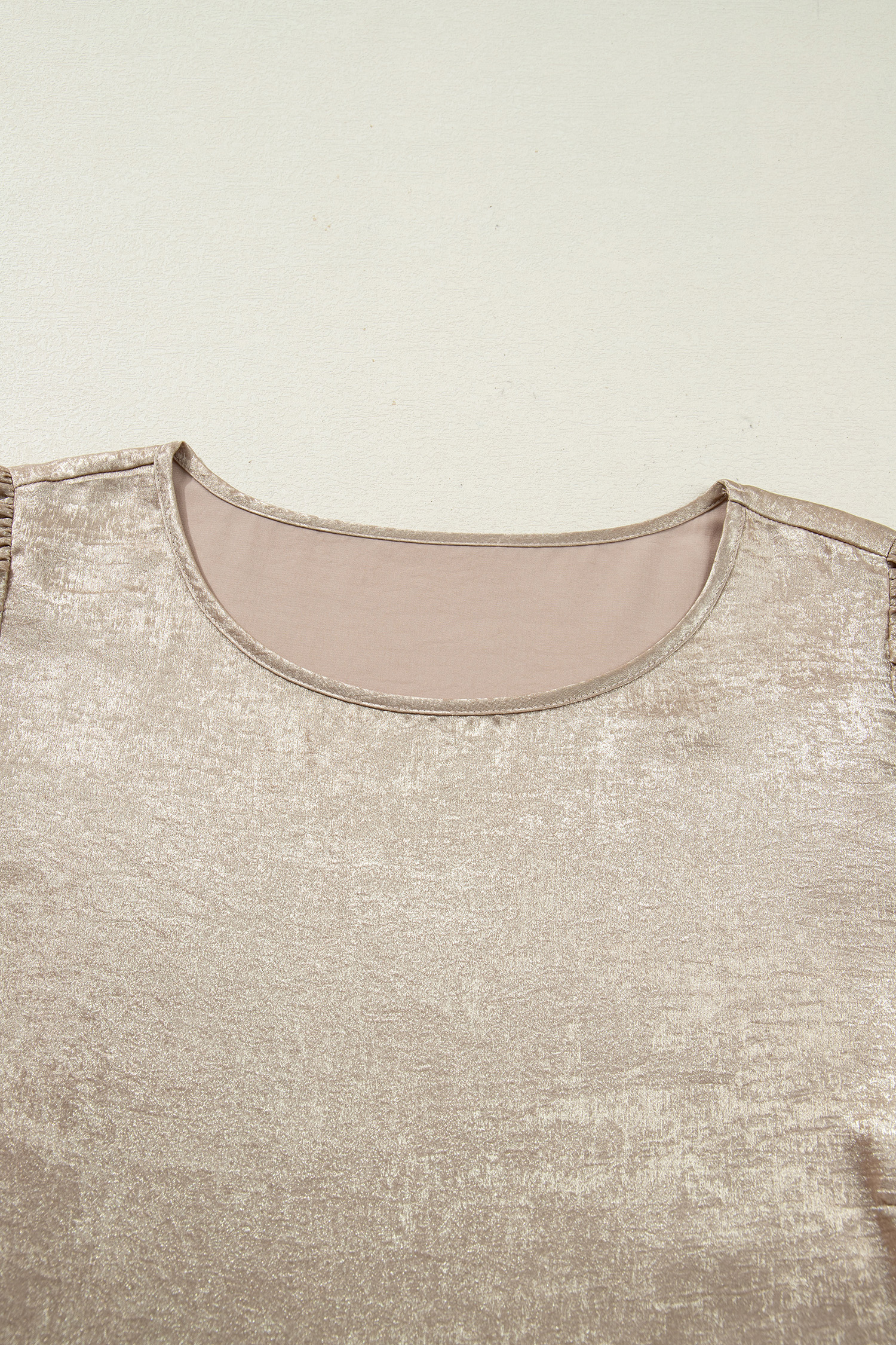 Apricot Metallic Round Neck Smocked Long Sleeve Blouse - loveforevers