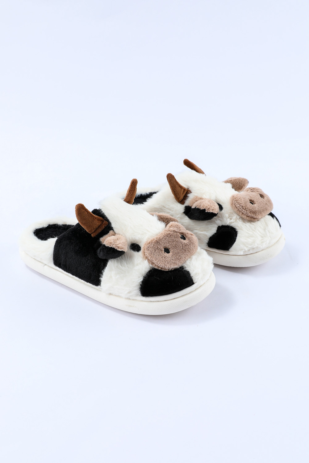 White Cartoon Animal Cow Plush Slippers - loveforevers