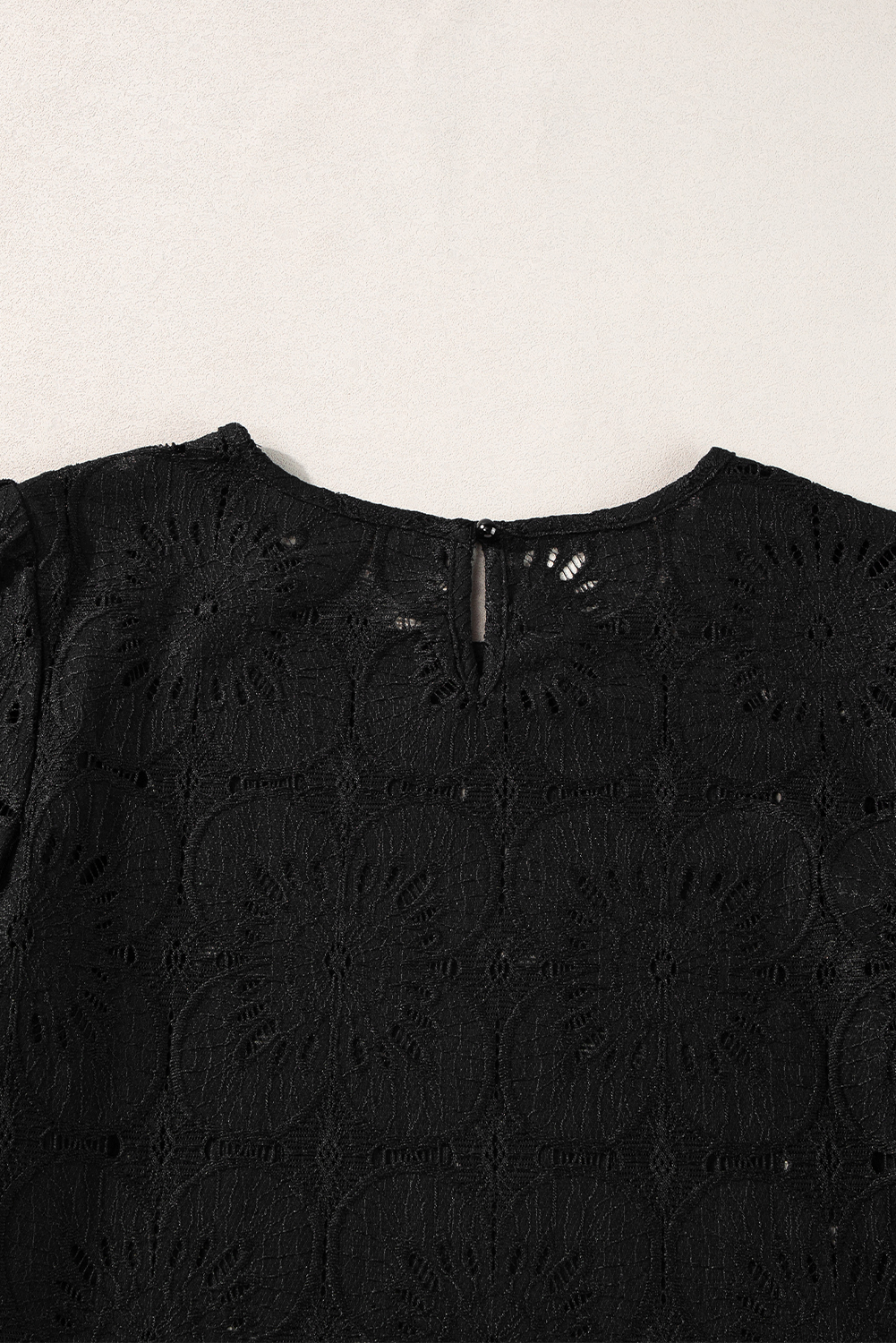 Black Flower Eyelet Jacquard Keyhole Flounce Sleeve Top - loveforevers