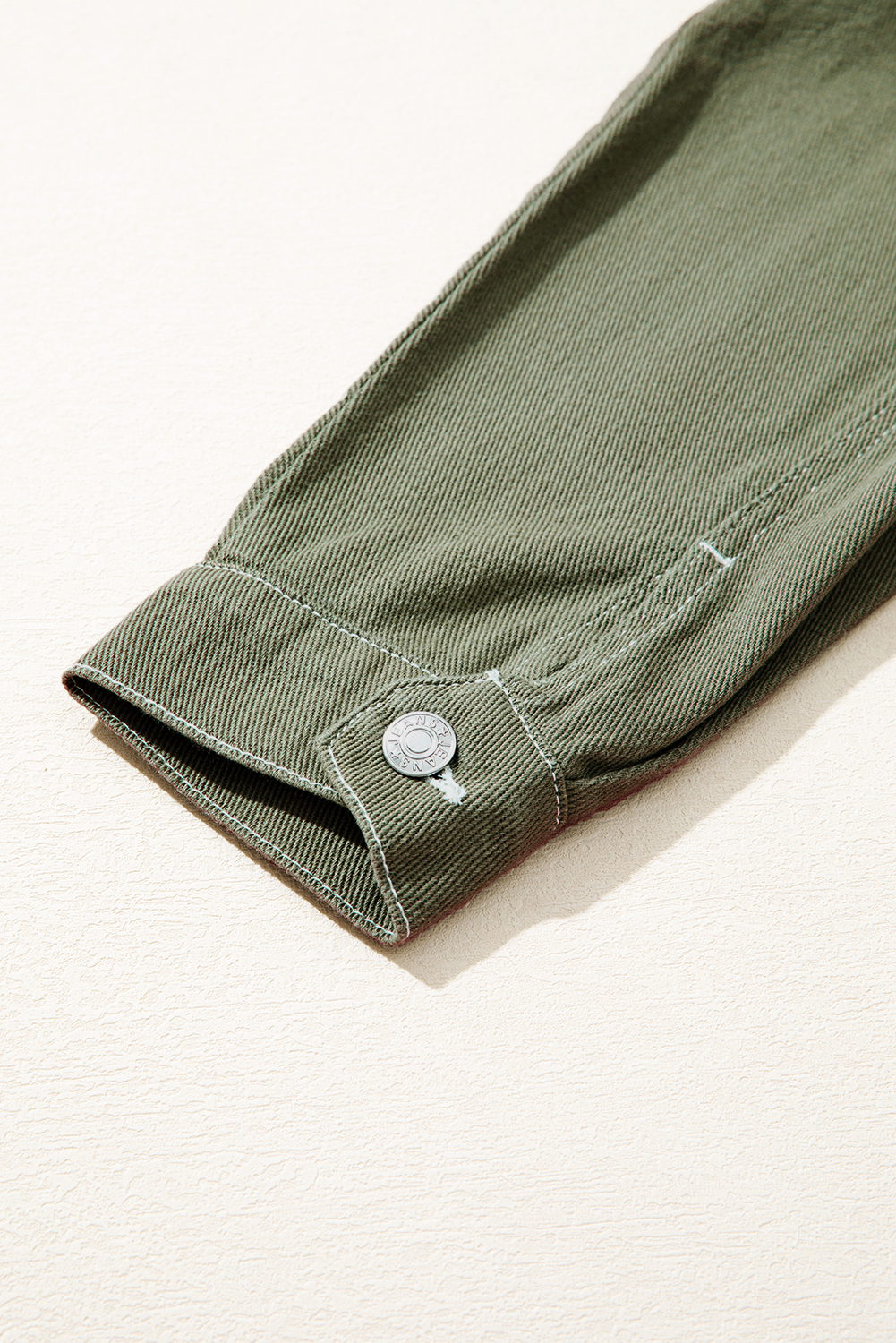 Smoke Green Patched Pocket Collared Button Front Boyfriend Denim Jacket - loveforevers