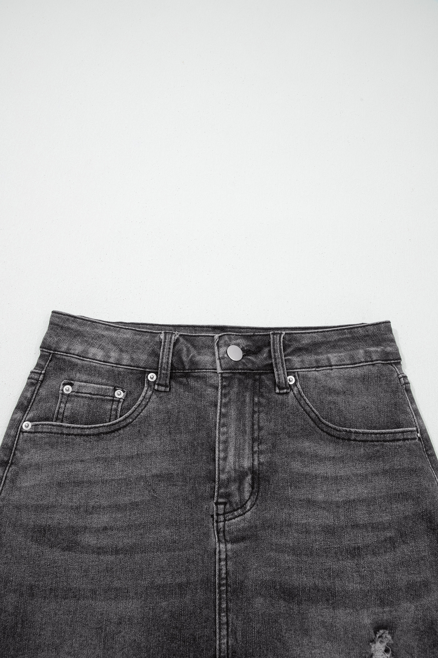 Sail Blue Dearlove Irregular Distressed Bottom Denim Midi Skirt - loveforevers