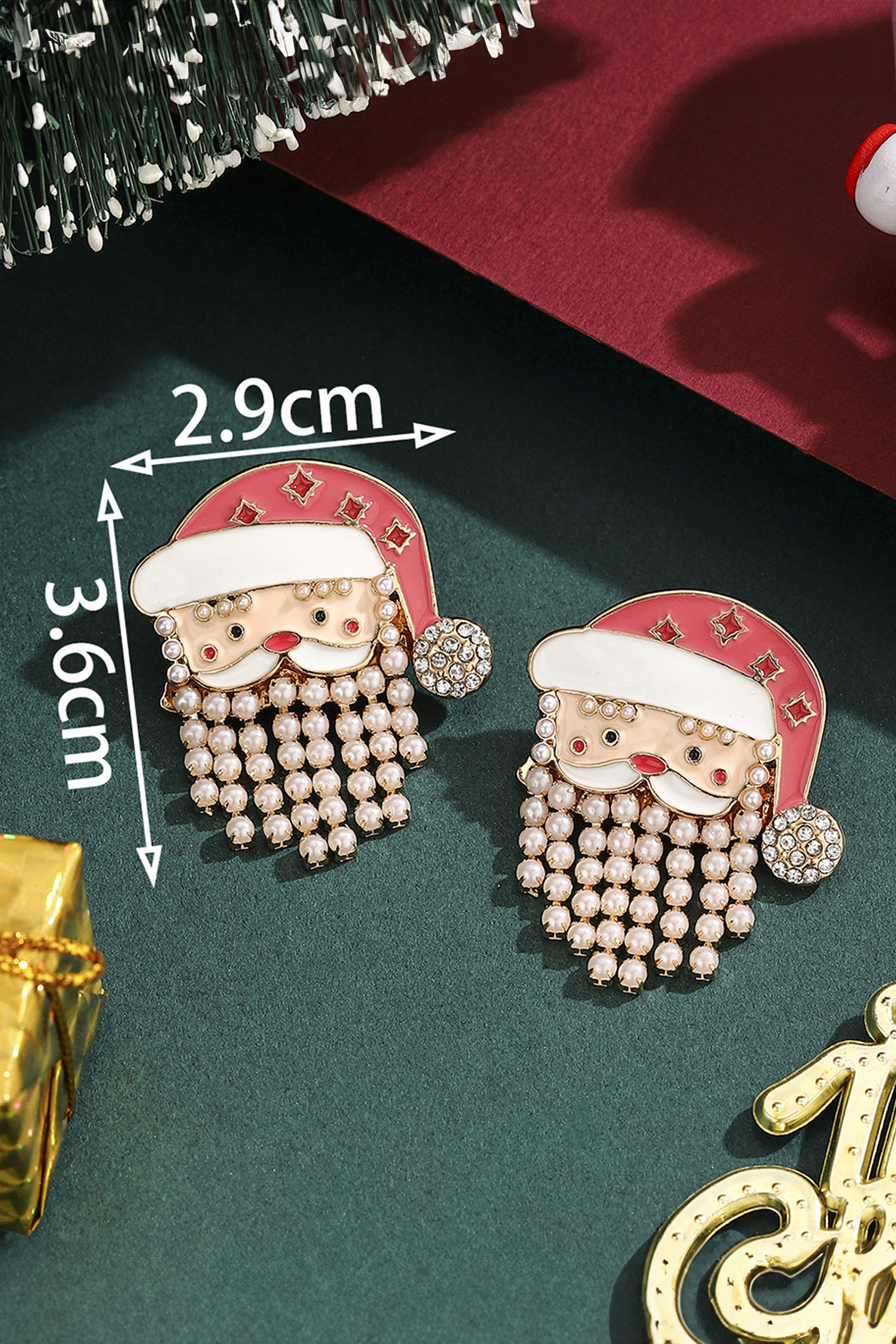 Fiery Red Pearl Beard Rhinestone Embellished Santa Claus Earrings - loveforevers