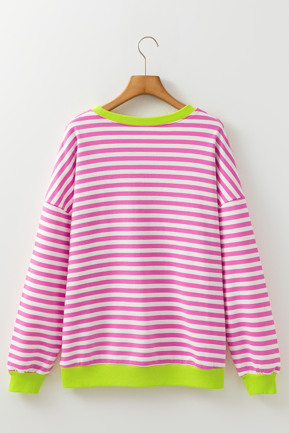 Red Stripe Contrast Ribbed Trim Crossed Stitch Drop Shoulder Sweatshirt - loveforevers