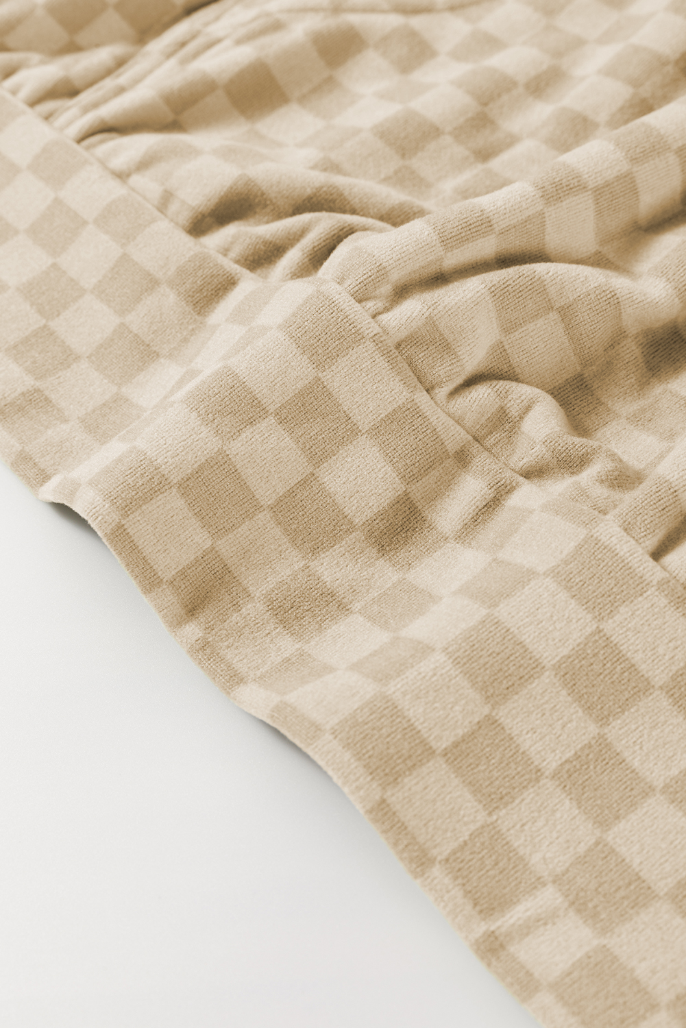 Khaki Checkered Print Kangaroo Pocket Drawstring Hoodie - loveforevers