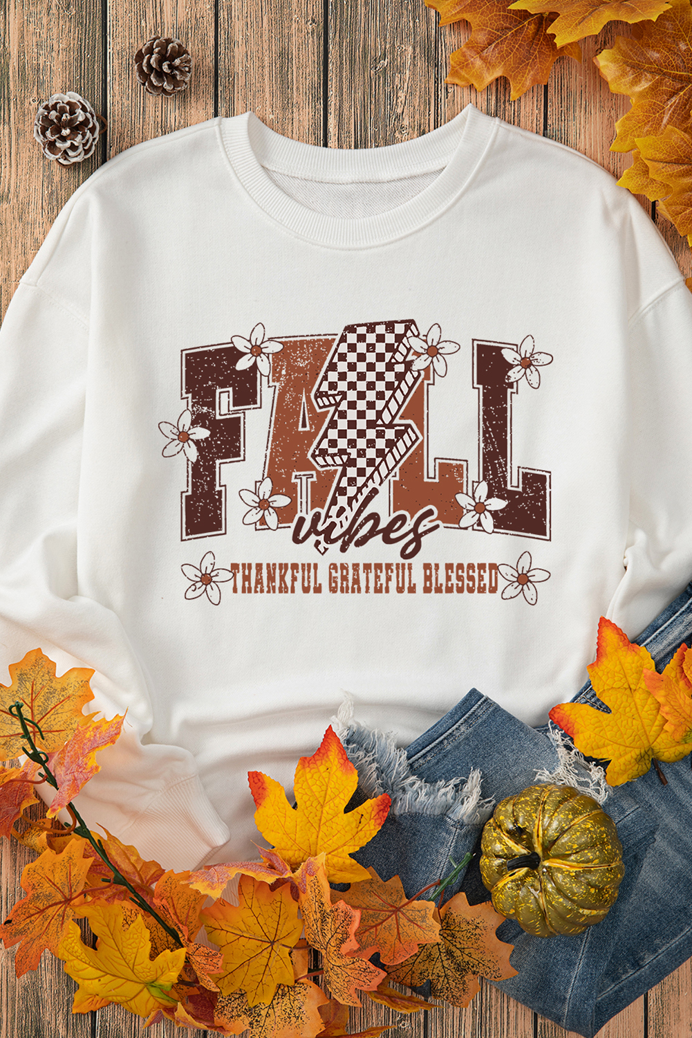 White FALL THANKFUL Graphic Drop Shoulder Sweatshirt - loveforevers