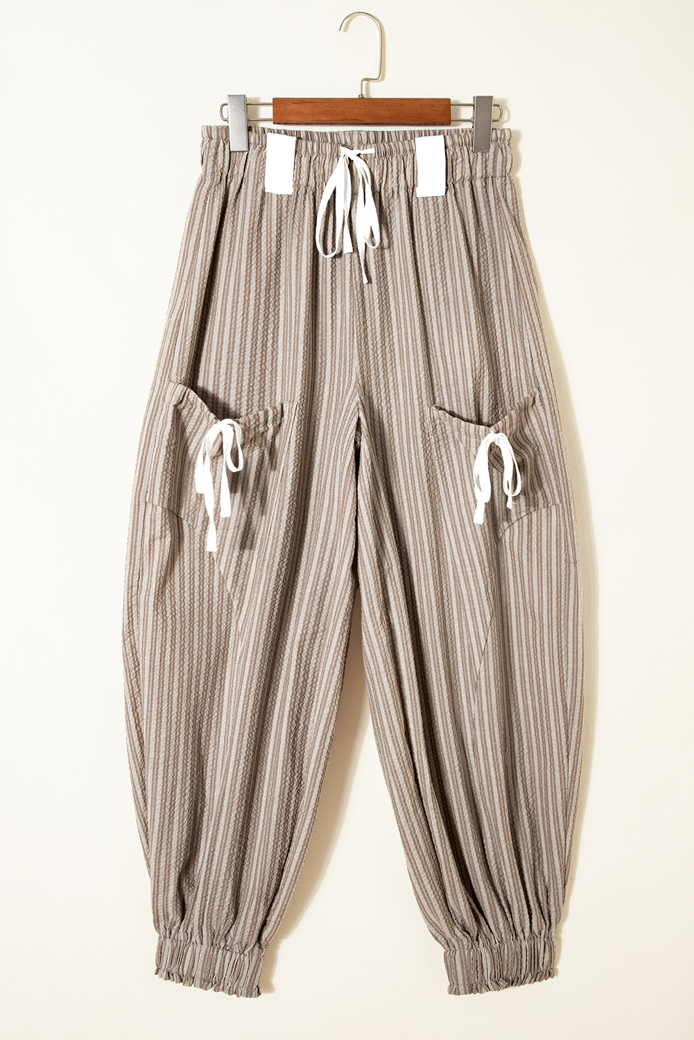 Brown Stripe Drawstring Cargo Jogger Pants with Pockets - loveforevers