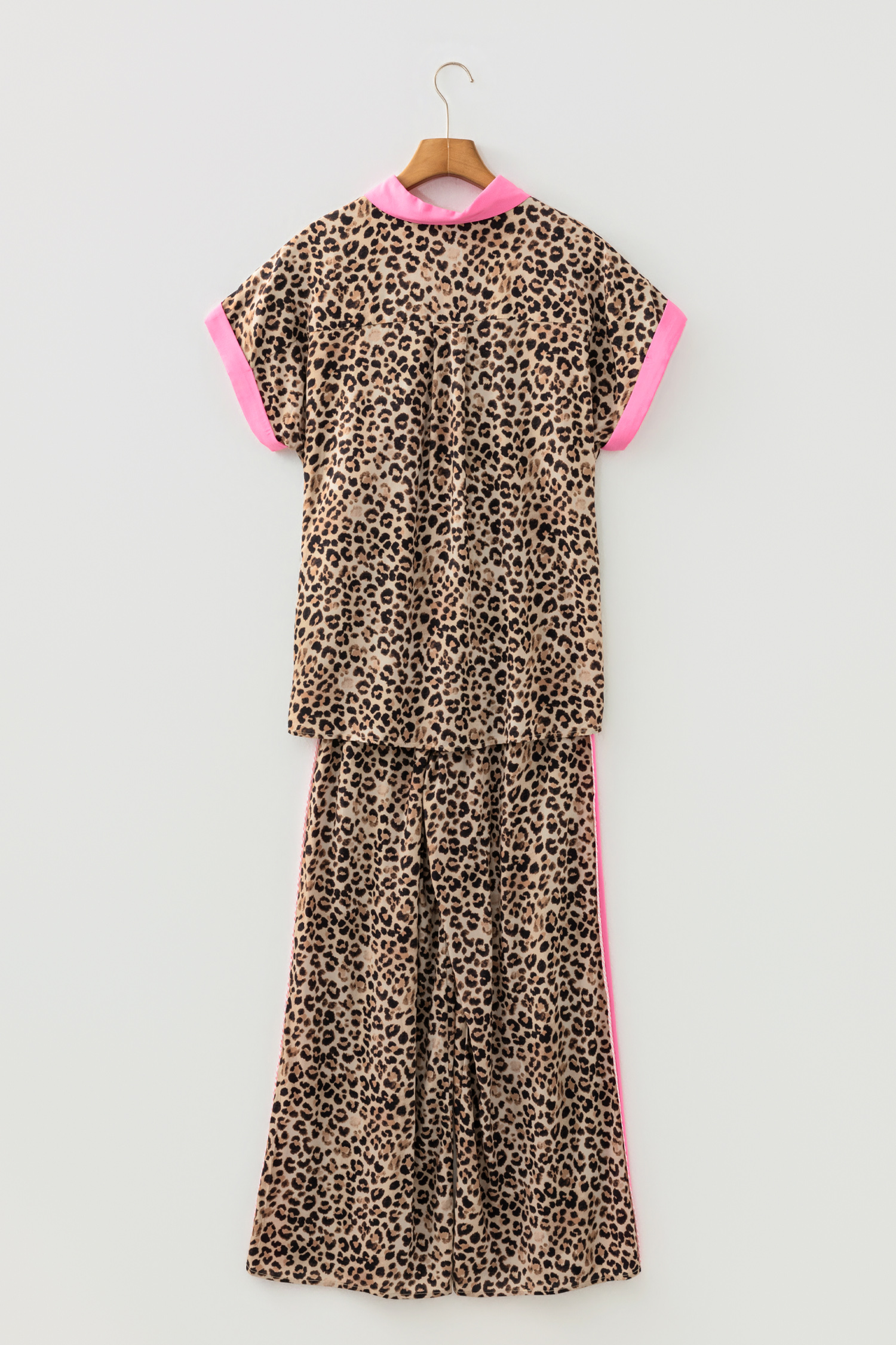 Brown Contrast Trim Leopard Top and Pant Set - loveforevers