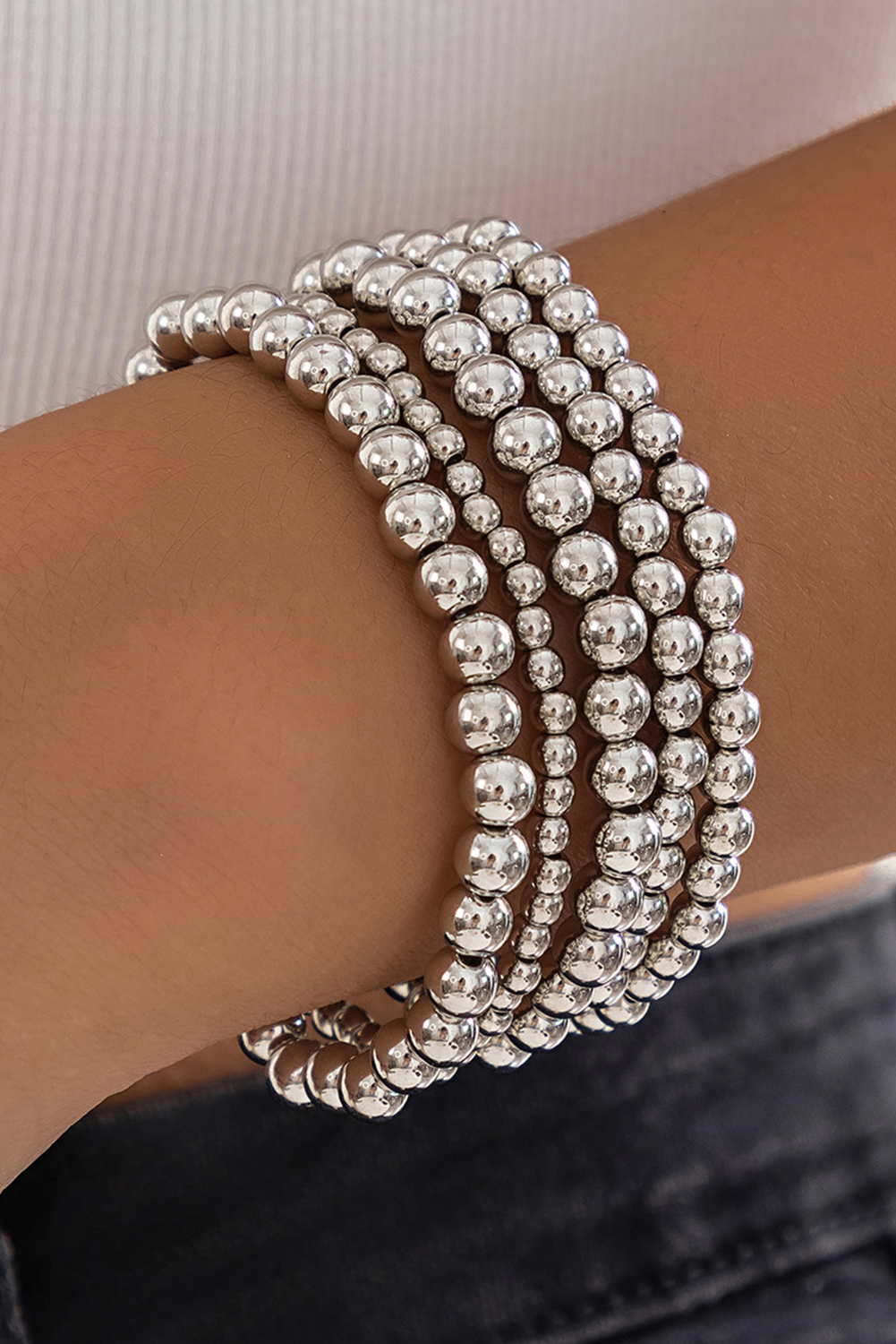 Silvery 5pcs/set Beaded Bracelet Set - loveforevers
