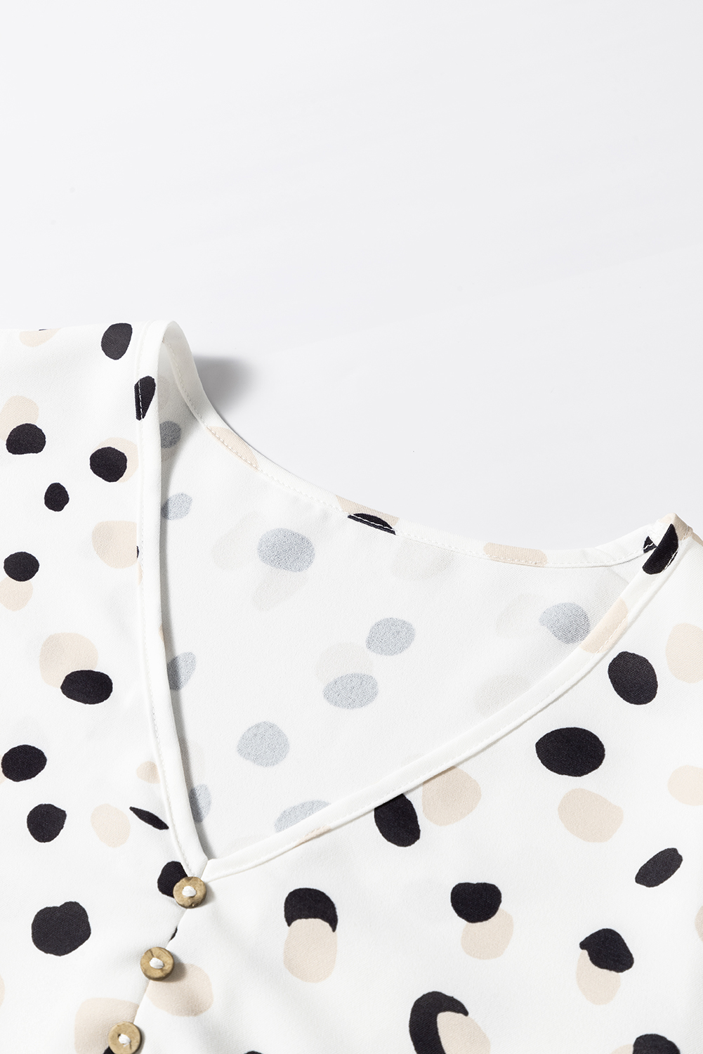 Green Polka Dot Print Button Front V Neck Blouse - loveforevers