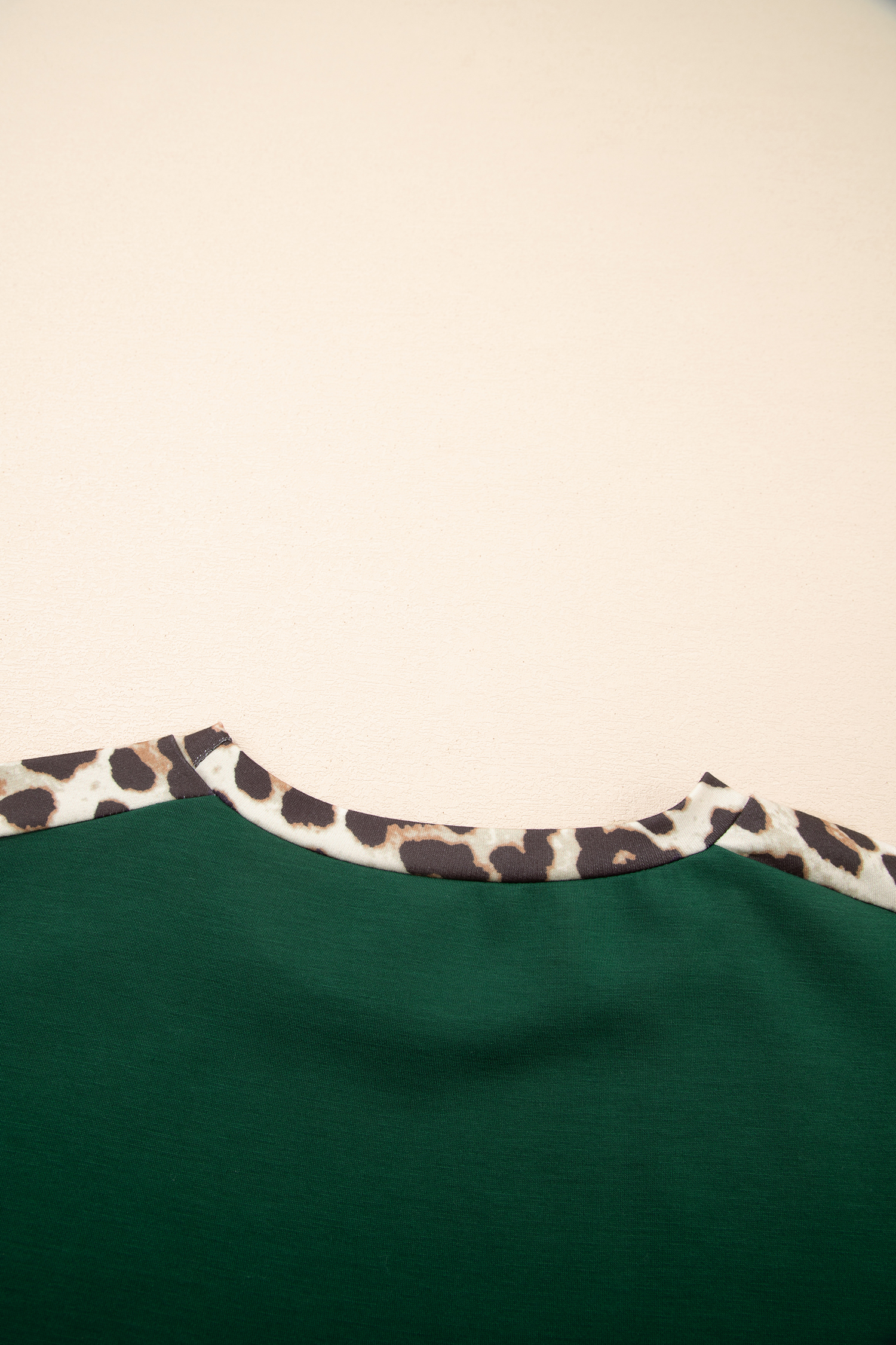 Sea Green Leopard Trim Round Neck Loose T Shirt - loveforevers