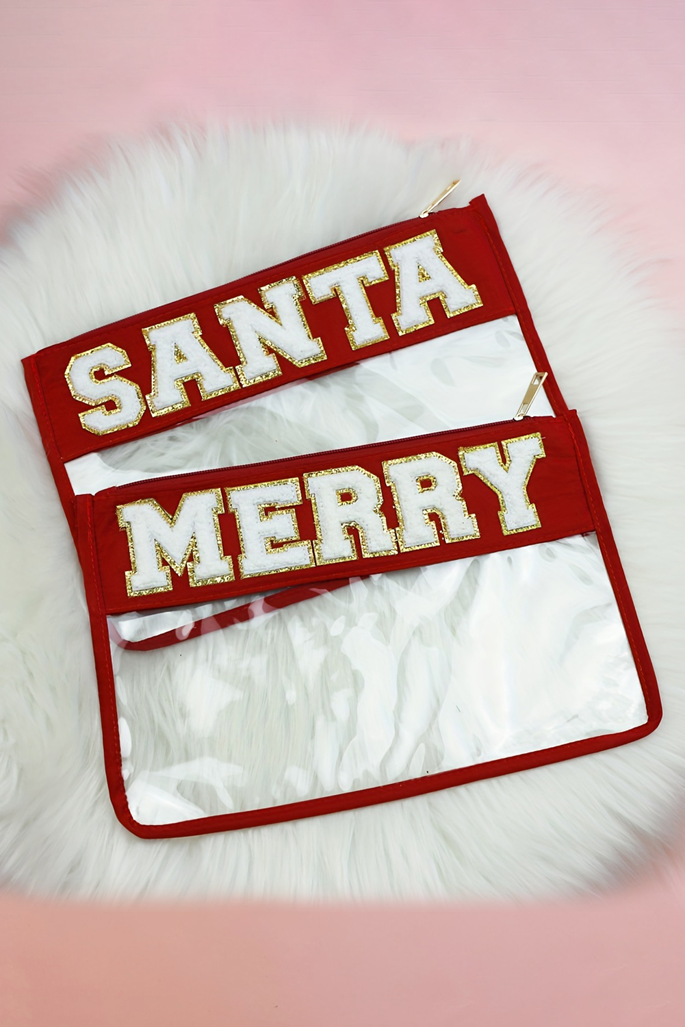 Red SANTA Contrast Trim Clear Makeup Bag - loveforevers
