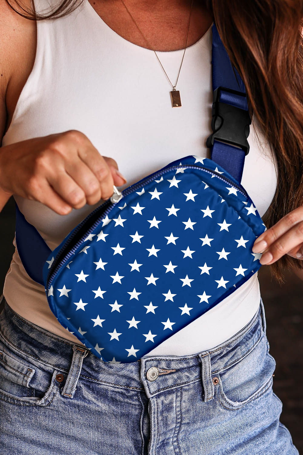 Bluing Independent Day Flag Star Printed Crossbody Bag - loveforevers