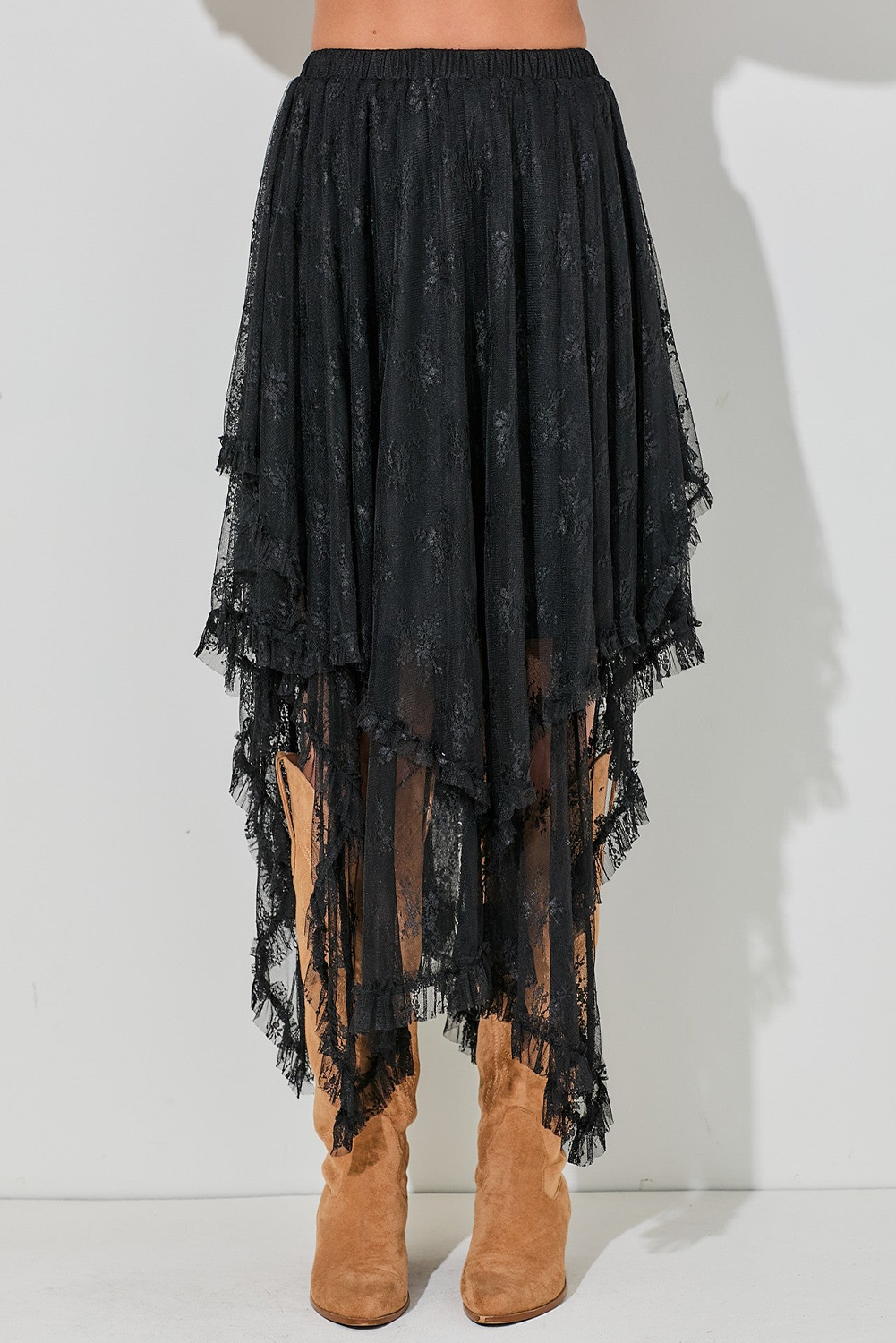 Apricot Lace Cascading Tiered High Waist Maxi Skirt - loveforevers
