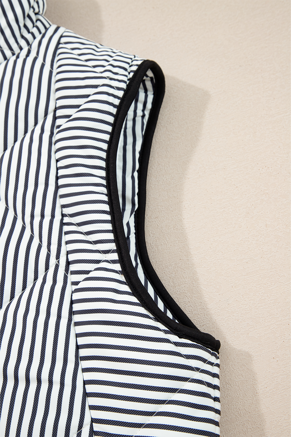 Black Stripe Contrast Trim Snap Button Collared Winter Vest - loveforevers