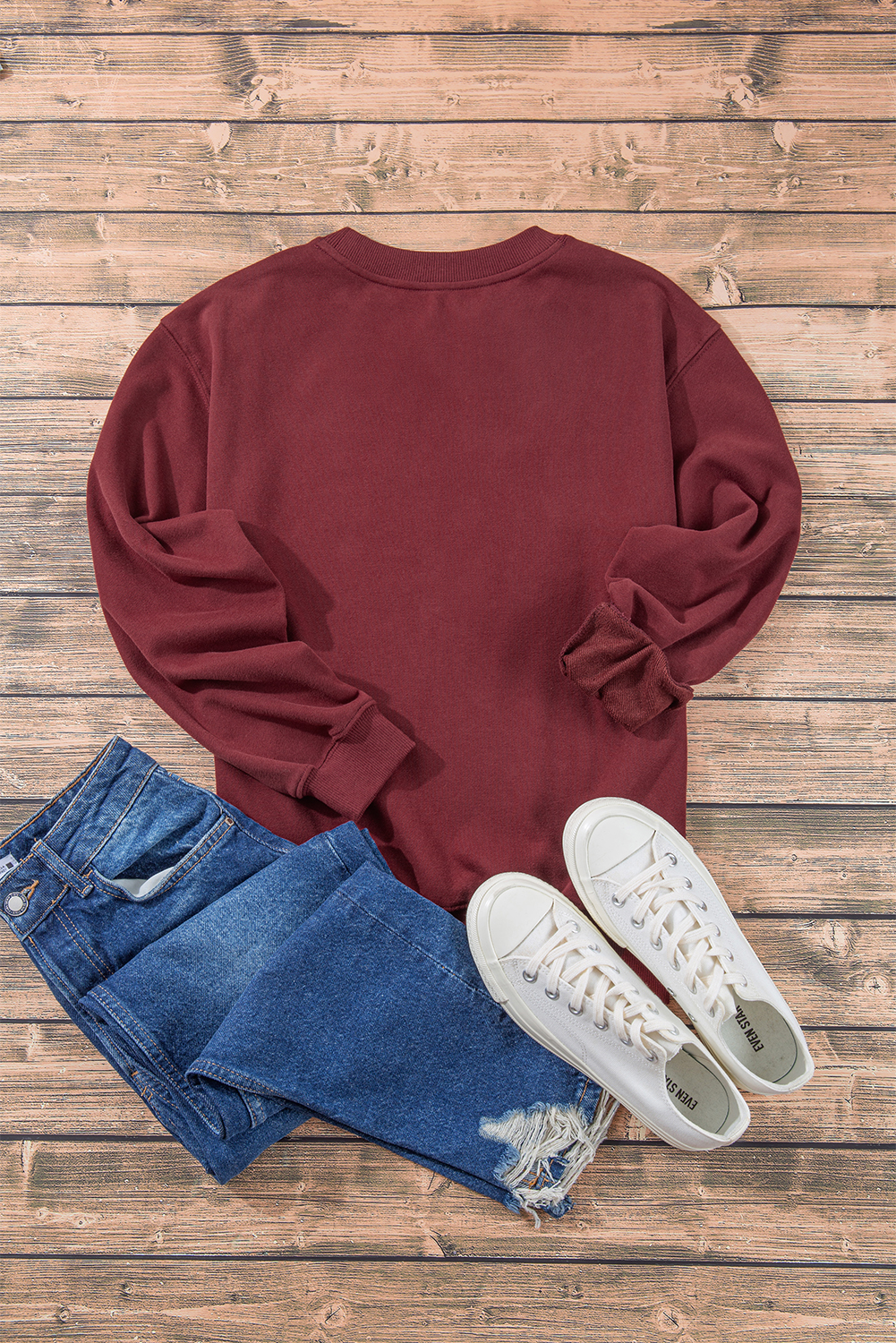 Navy Blue Plain Drop Shoulder Crewneck Pullover Sweatshirt - loveforevers