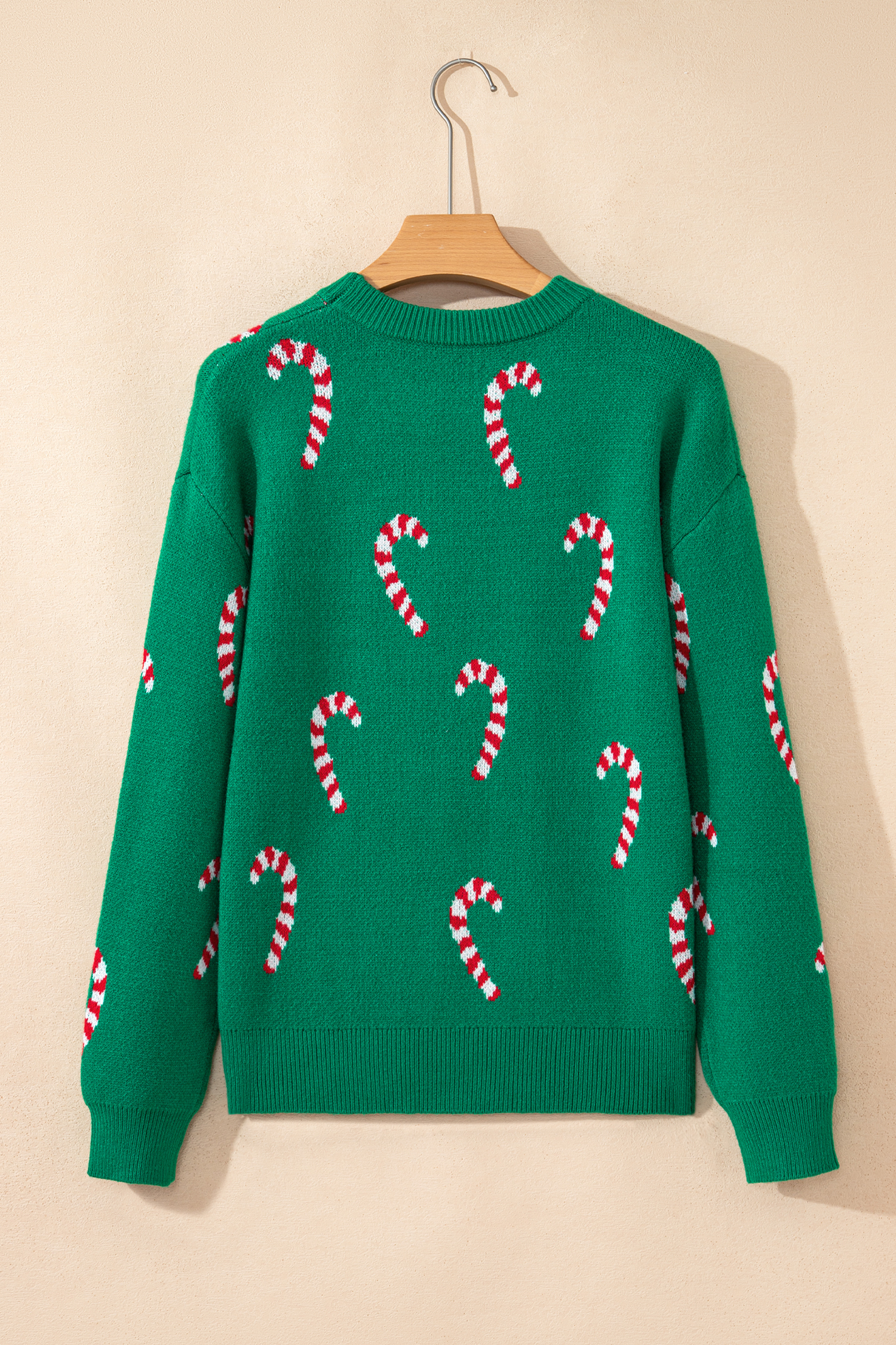 Dark Green Christmas Candy Cane Holiday Drop Shoulder Sweater - loveforevers