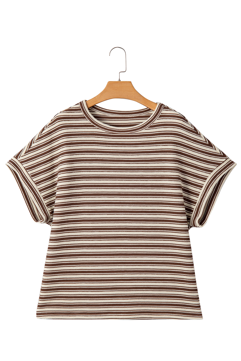 Green Stripe Textured Side Slits Crew Neck T Shirt - loveforevers