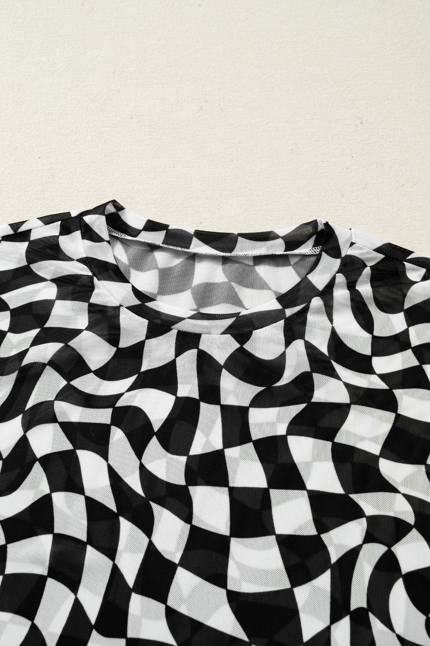 Purple Checkered Print Mock Neck Mesh T Shirt - loveforevers