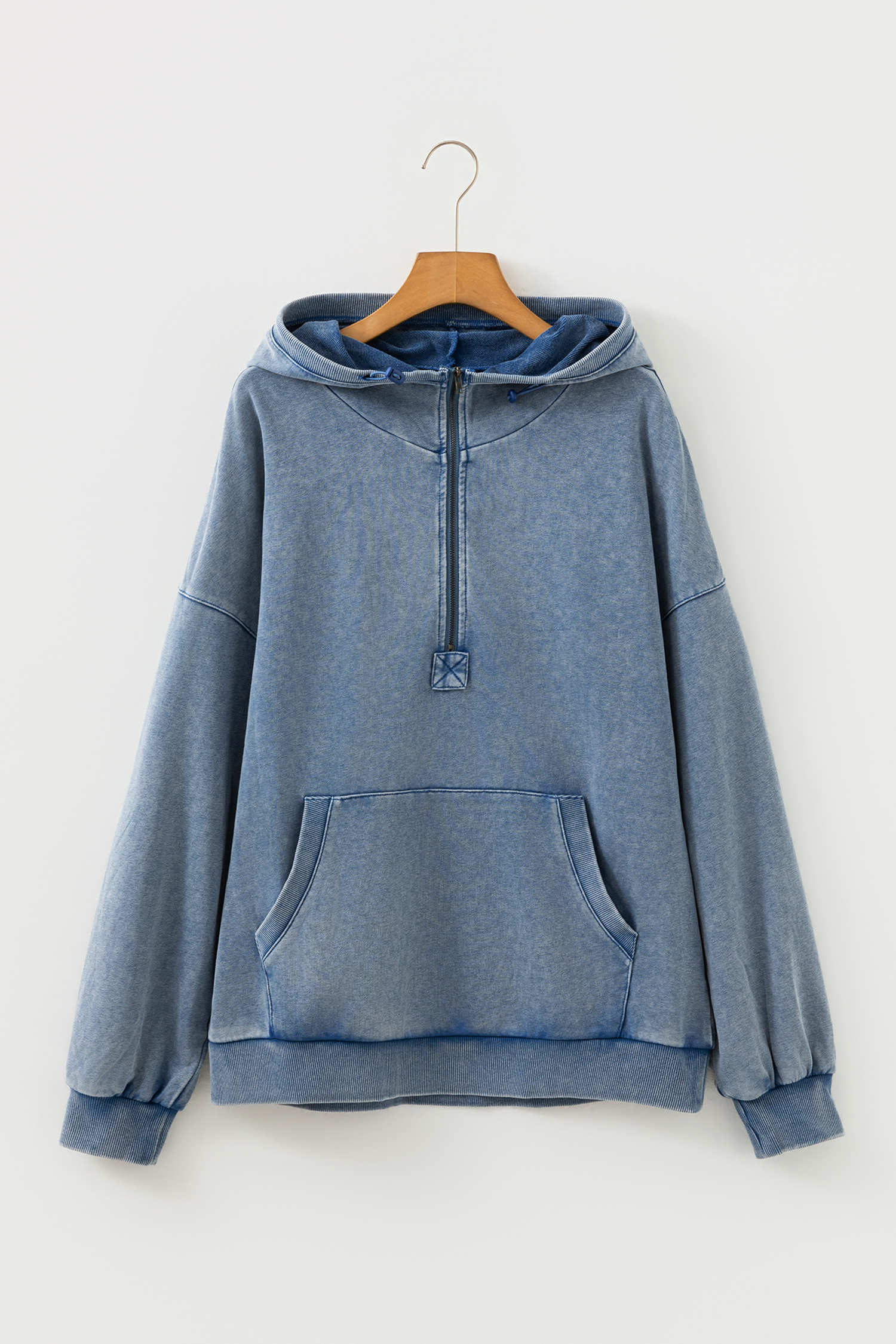 Canton Half Zip Kangaroo Pocket Mineral Wash Baggy Hoodie - loveforevers