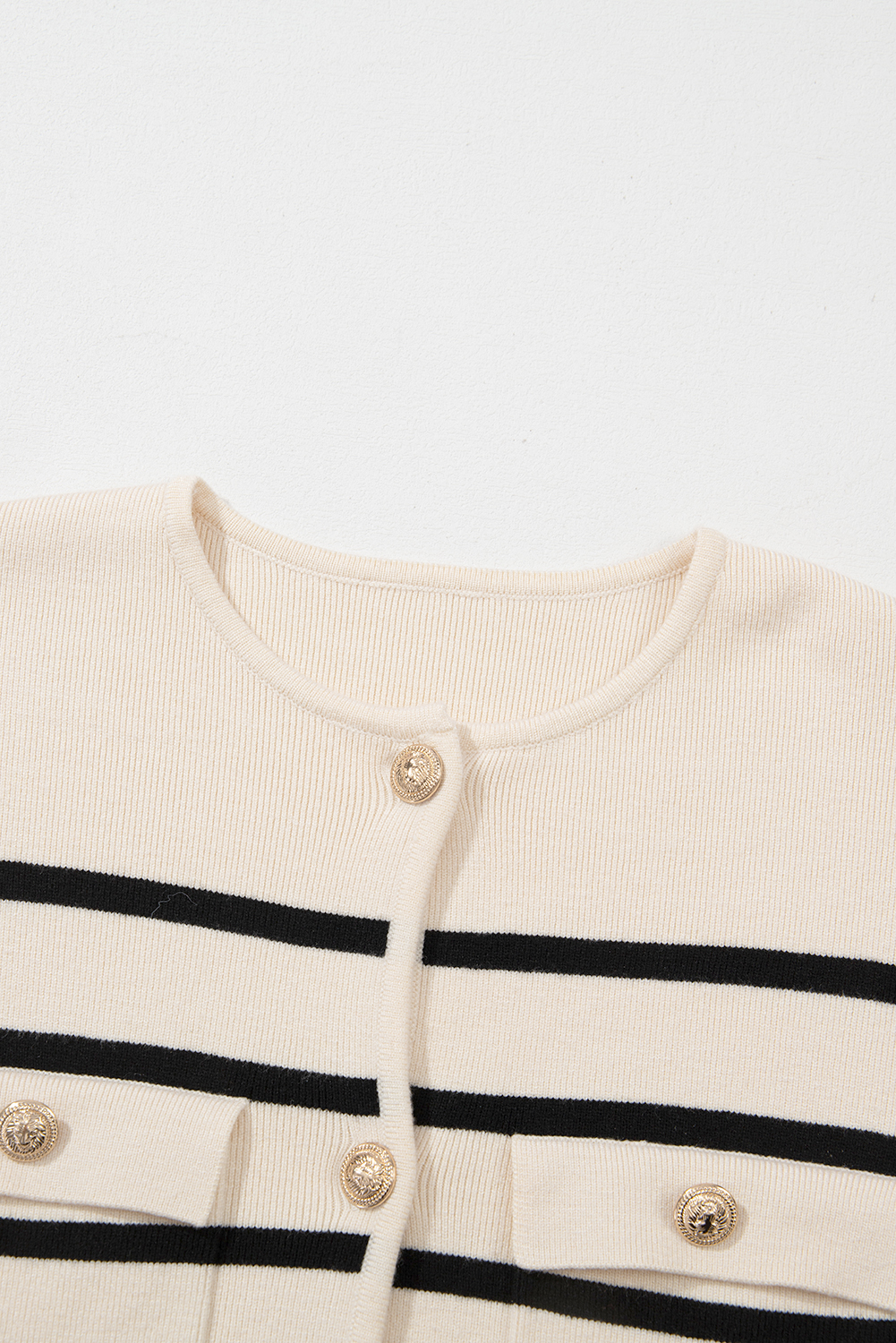 Black Stripe Flap Pocket Buttoned Cardigan Sweater - loveforevers